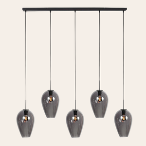 Steinhauer Drovia Hanglamp Zwart | Smoke Glas, 5-lichts voor Eettafel