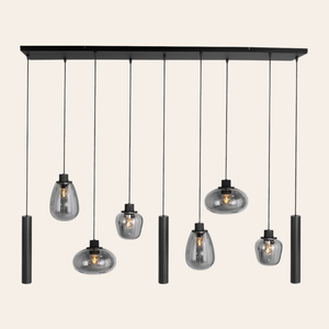 Steinhauer Reflexion Hanglamp 9-lichts | Zwart Metaal, Smoke Glas, Dimbaar