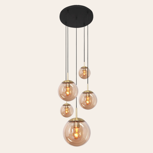 Steinhauer Bollique Hanglamp | Messing, 5-lichts met Amber Glas