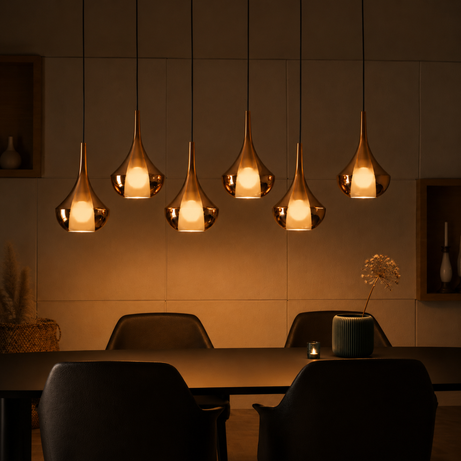 Eglo Almoster Druppelvormige Hanglamp Koperkleurig Spiegelglas met Opaline Binnenkap - E27 Design Hanglamp Zwart 144cm