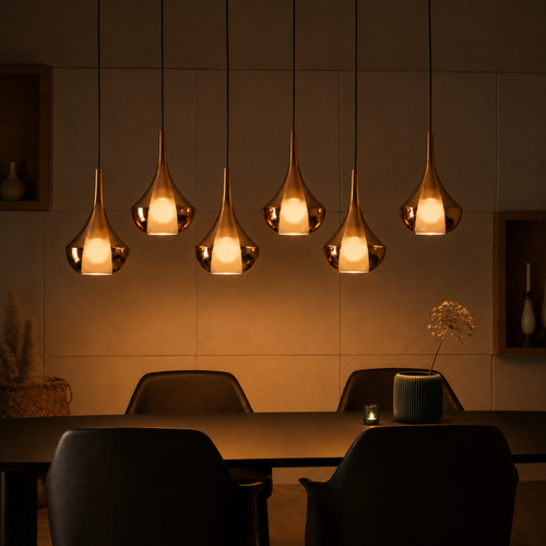 Eglo Almoster Druppelvormige Hanglamp Koperkleurig Spiegelglas met Opaline Binnenkap - E27 Design Hanglamp Zwart 144cm