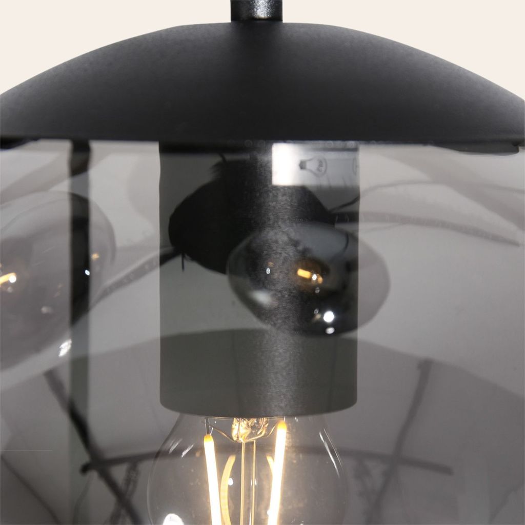 Steinhauer Bollique Hanglamp | Zwart Metaal, 5 Lichtpunten, Smoke Glas
