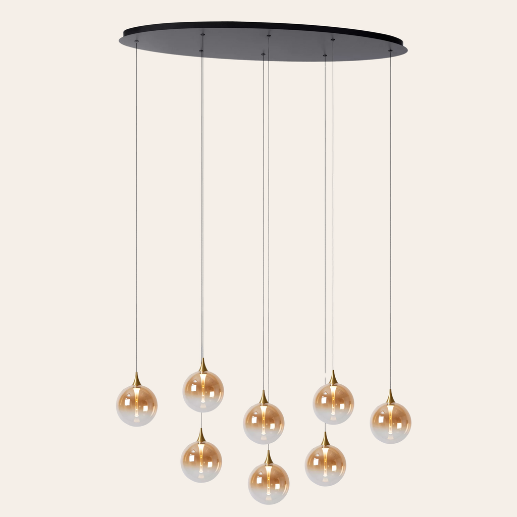 Lucide Gisela Hanglamp Amber Glas met Geïntegreerde LED - 8-Lichts Dimbare Hanglamp 140 cm