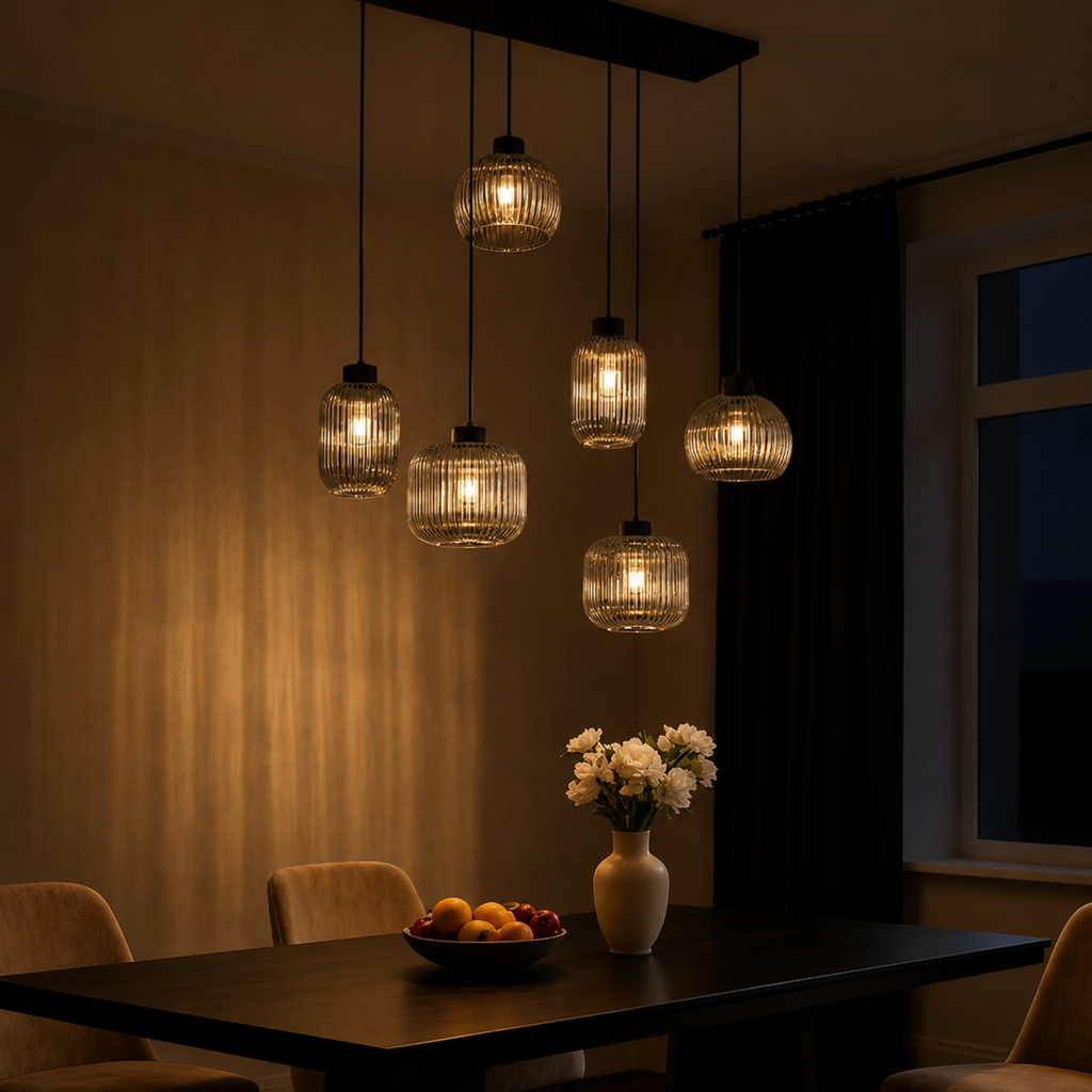 QAZQA Ana Smart Hanglamp Zwart met Smoke Glas - 6-Lichts Wifi Hanglamp Inclusief Dimbare LED Lichtbronnen
