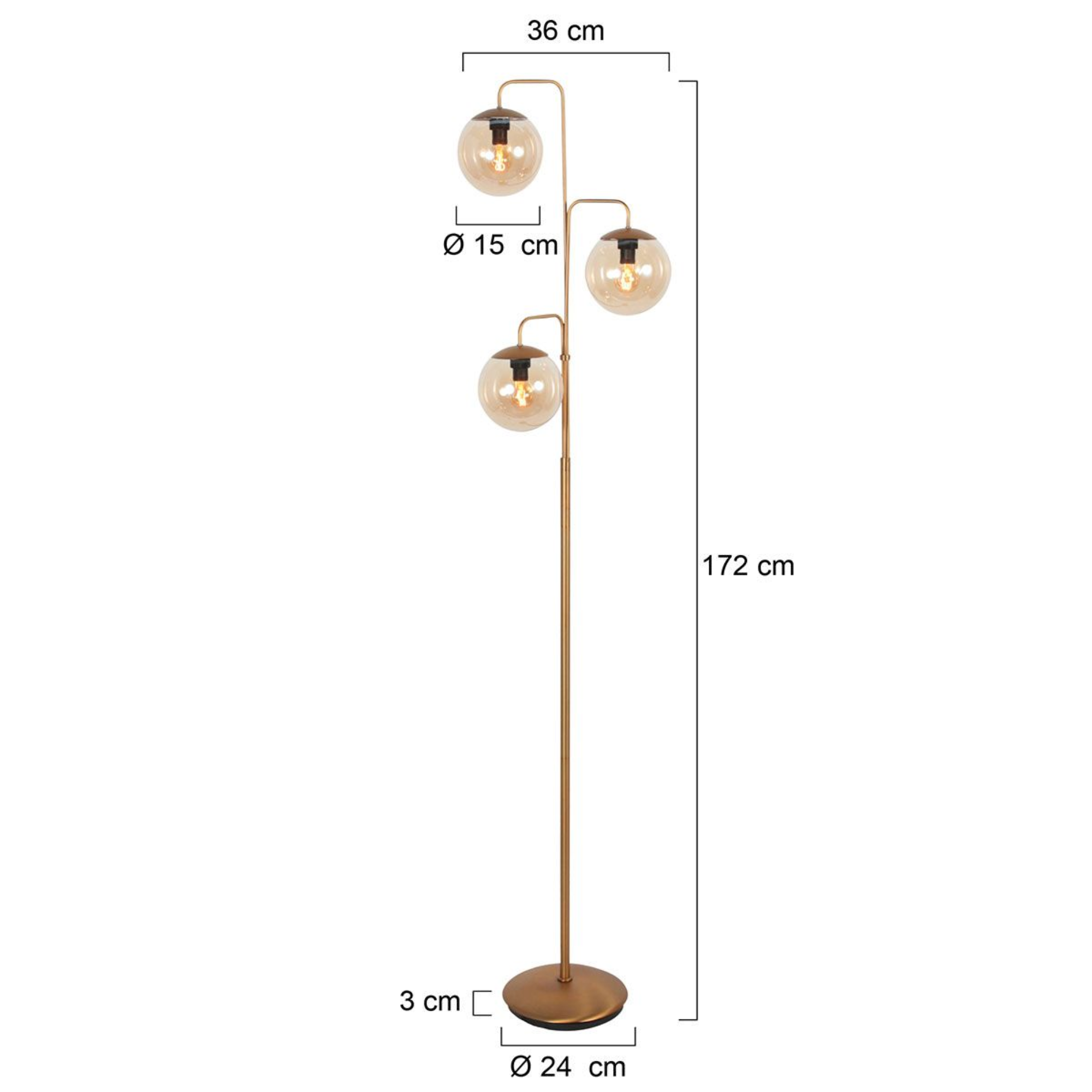 Steinhauer Bollique Vloerlamp | Brons Metaal, 3-Lichts Amber Glas voor Woonkamer