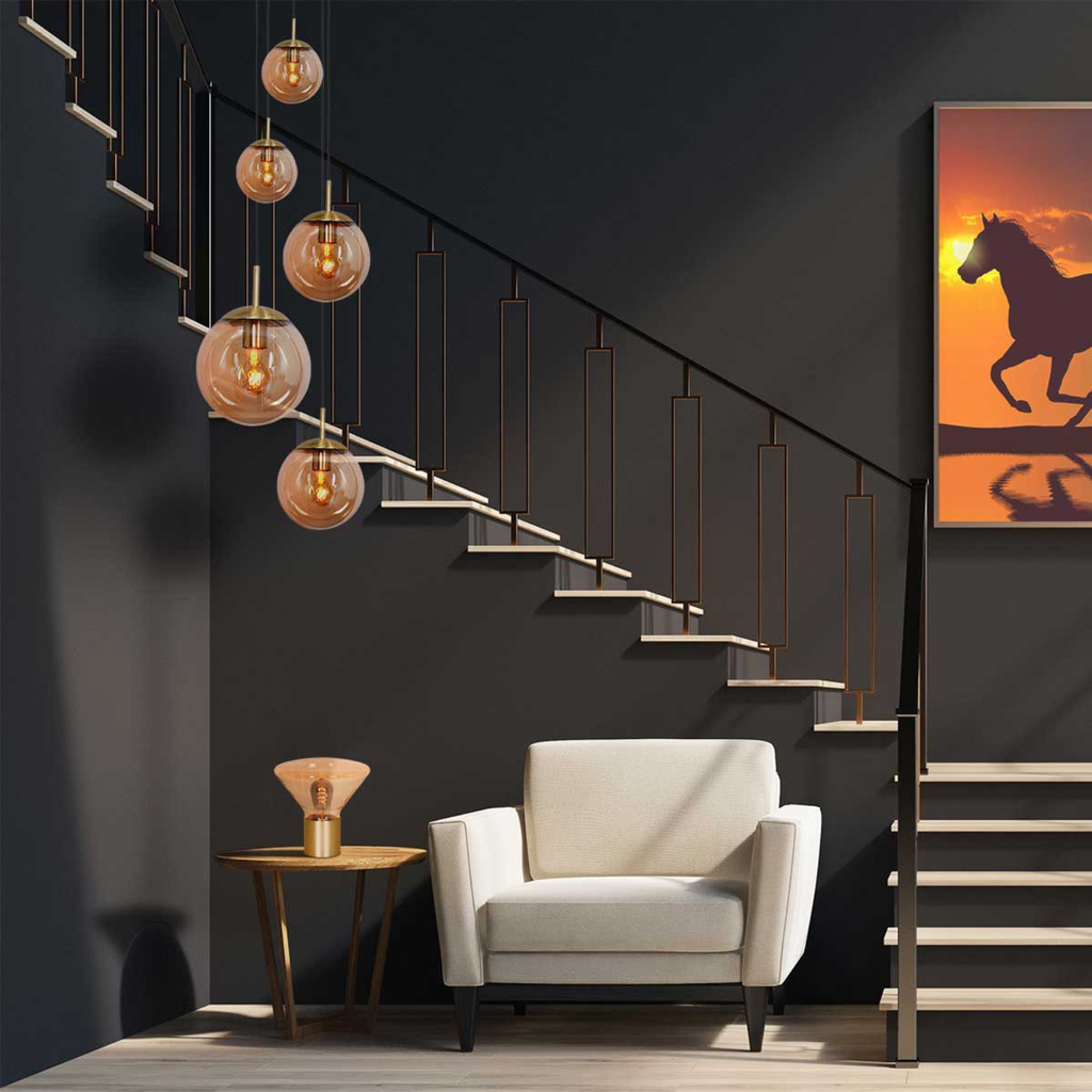 Steinhauer Bollique Hanglamp | Messing, 5-lichts met Amber Glas