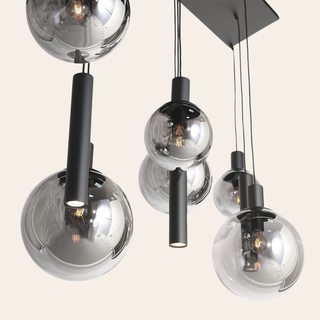 Steinhauer Bollique Hanglamp Zwart | 9-Lichts Smoke Glas, Verstelbaar voor Eettafel Steinhauer