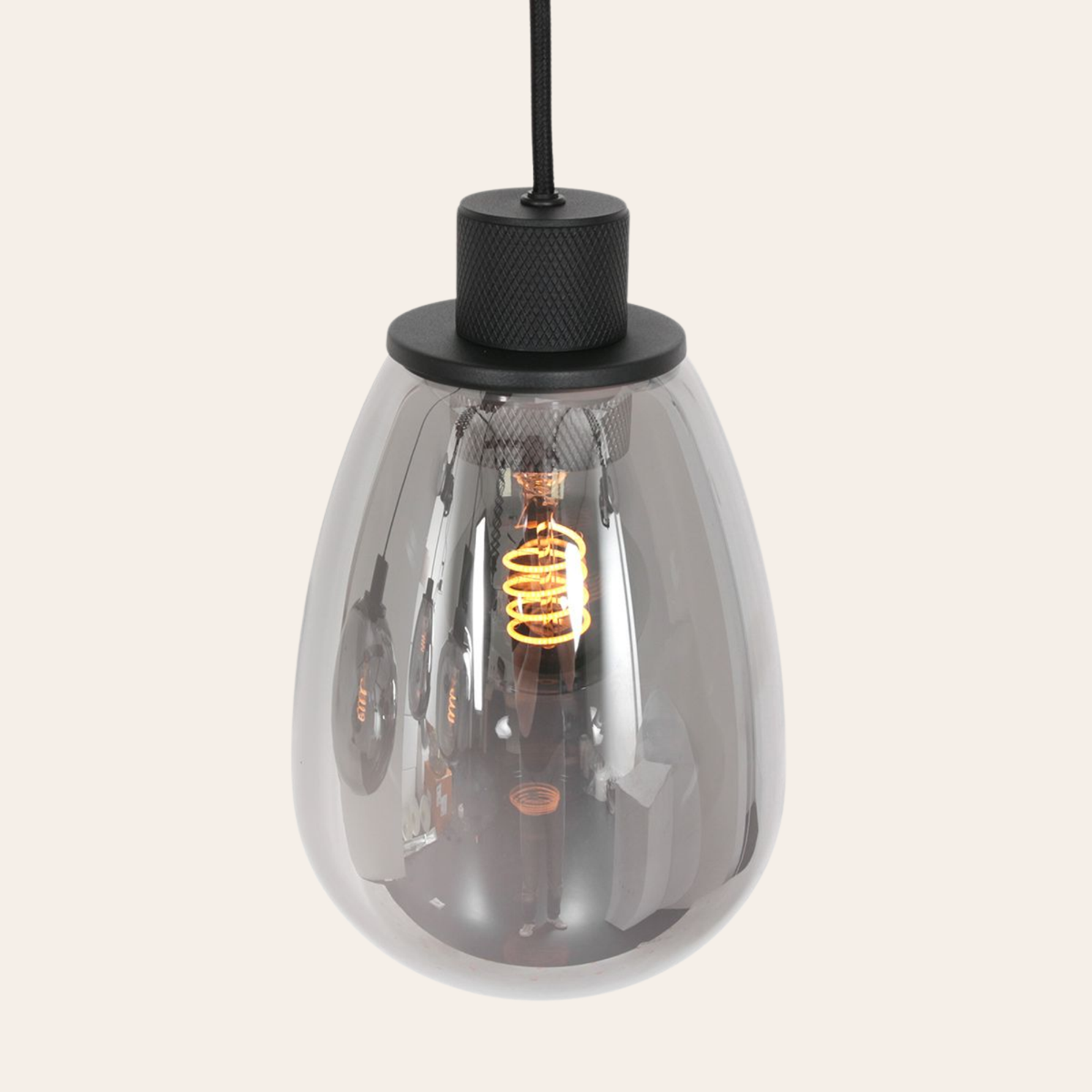 Steinhauer Reflexion Hanglamp | Zwart Staal, 5 Lichtpunten, Smoke Glas Steinhauer
