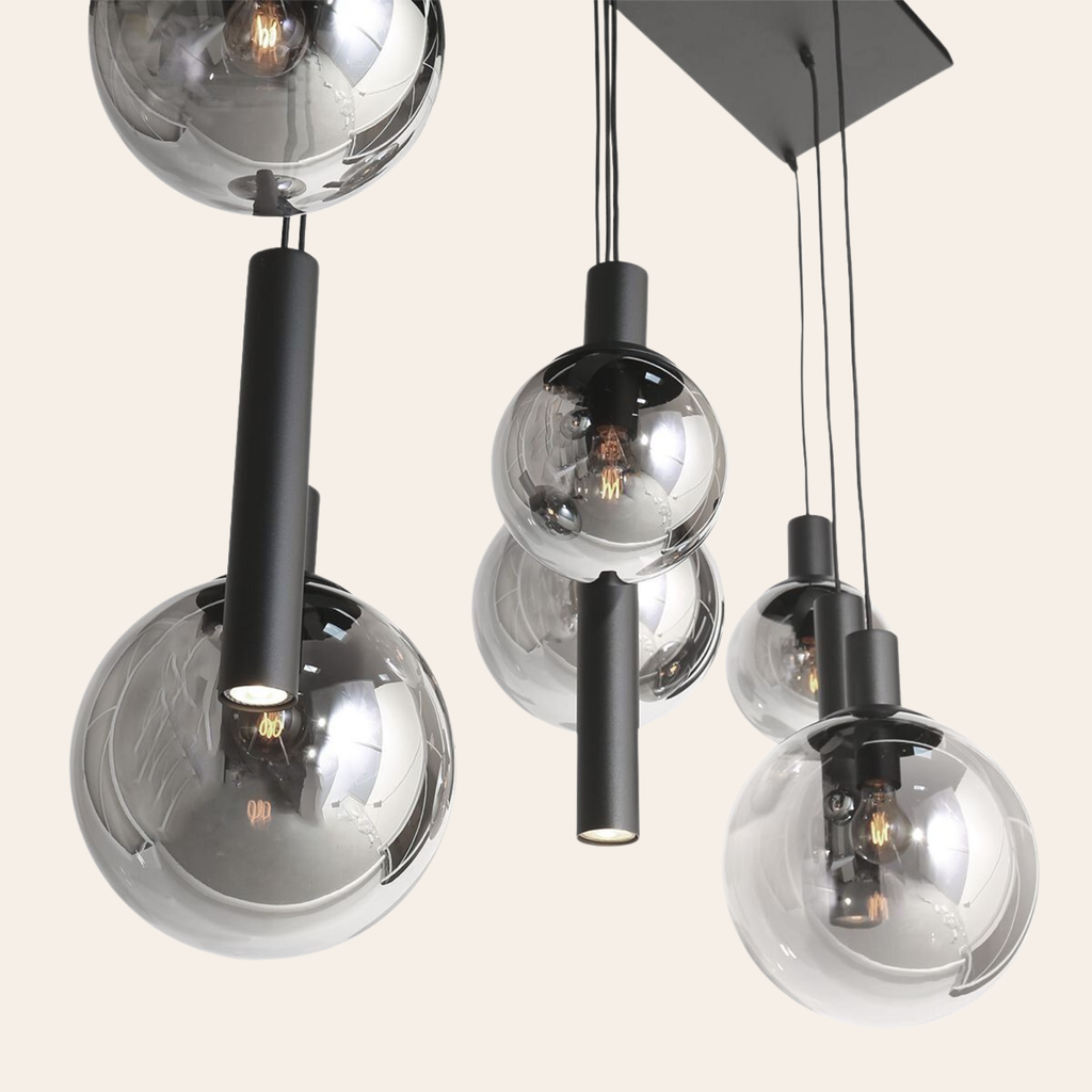 Steinhauer Bollique Hanglamp Zwart | 9-Lichts Smoke Glas, Verstelbaar voor Eettafel