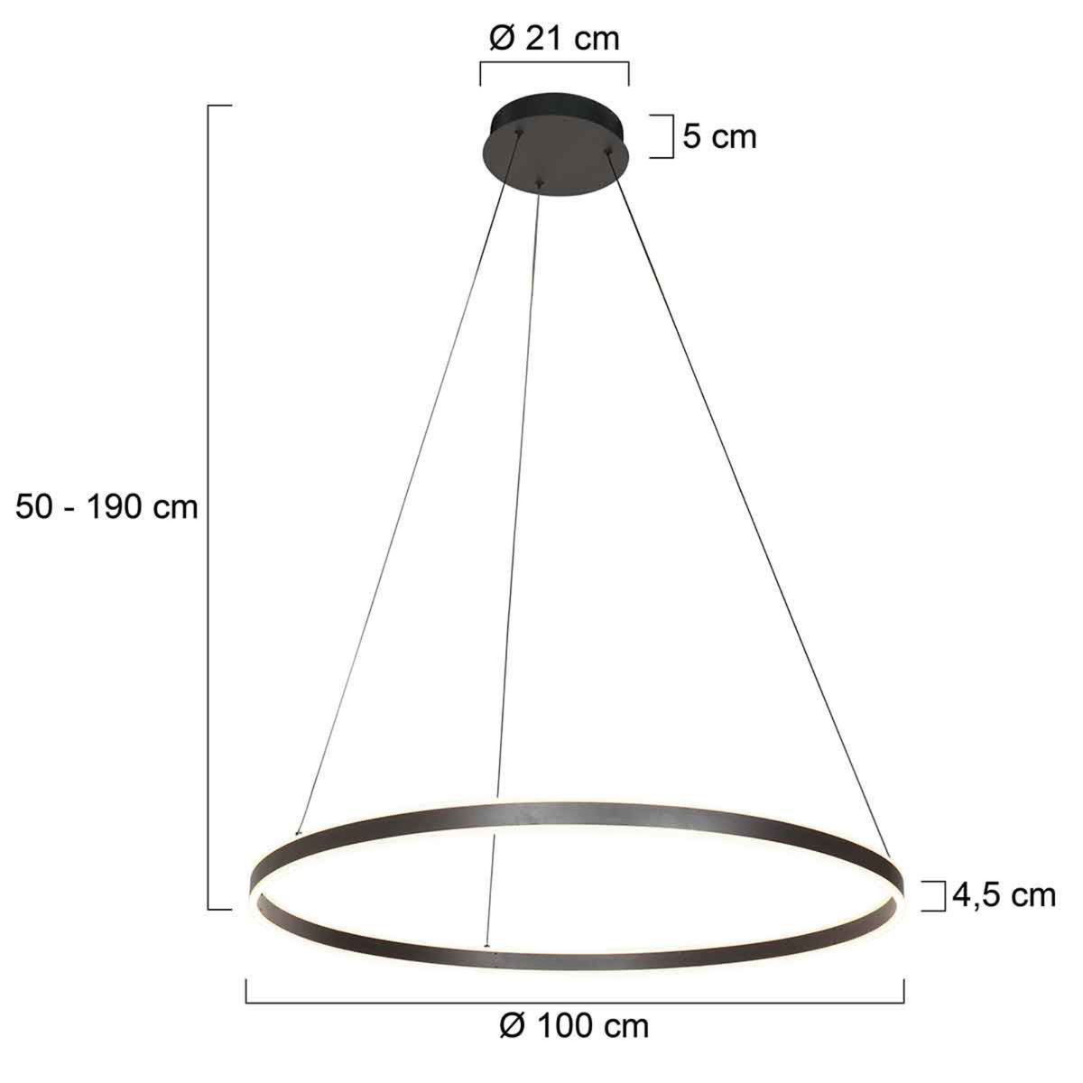Steinhauer Ringlux Hanglamp Zwart | Verstelbare LED-ring Ø100 cm voor Eettafel en Woonkamer Steinhauer