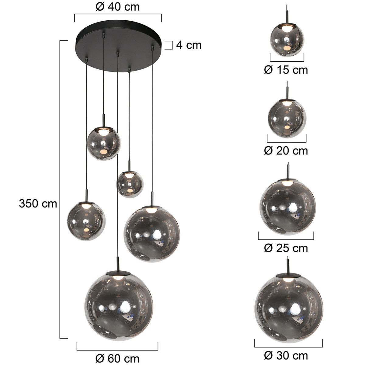 Steinhauer Bollique Hanglamp | Zwart Metaal, Smoke Glas, Dimbaar, Verstelbaar Steinhauer