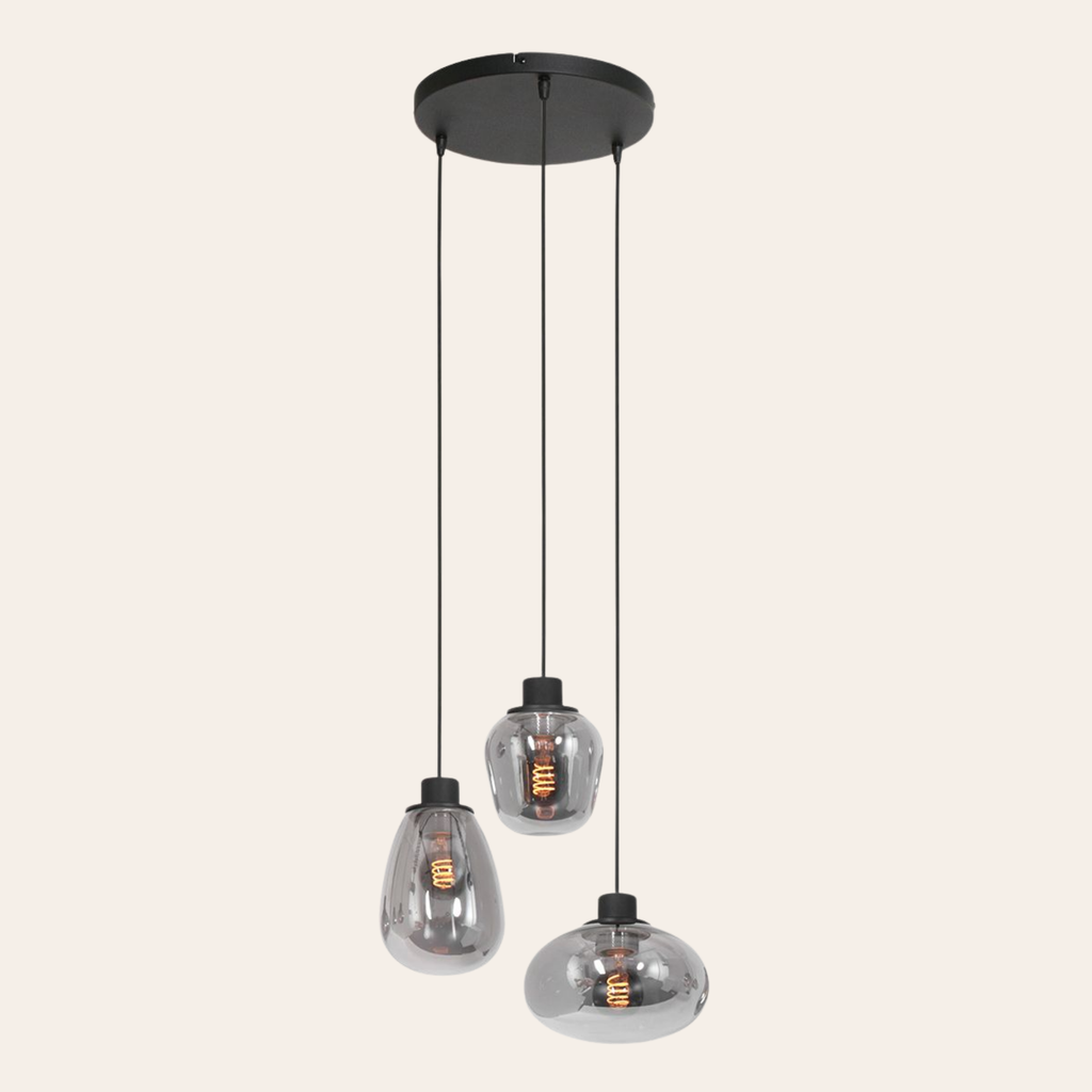 Steinhauer Reflexion Hanglamp | Zwart Staal, 3 Lichtpunten, Verstelbaar Smoke Glas Steinhauer