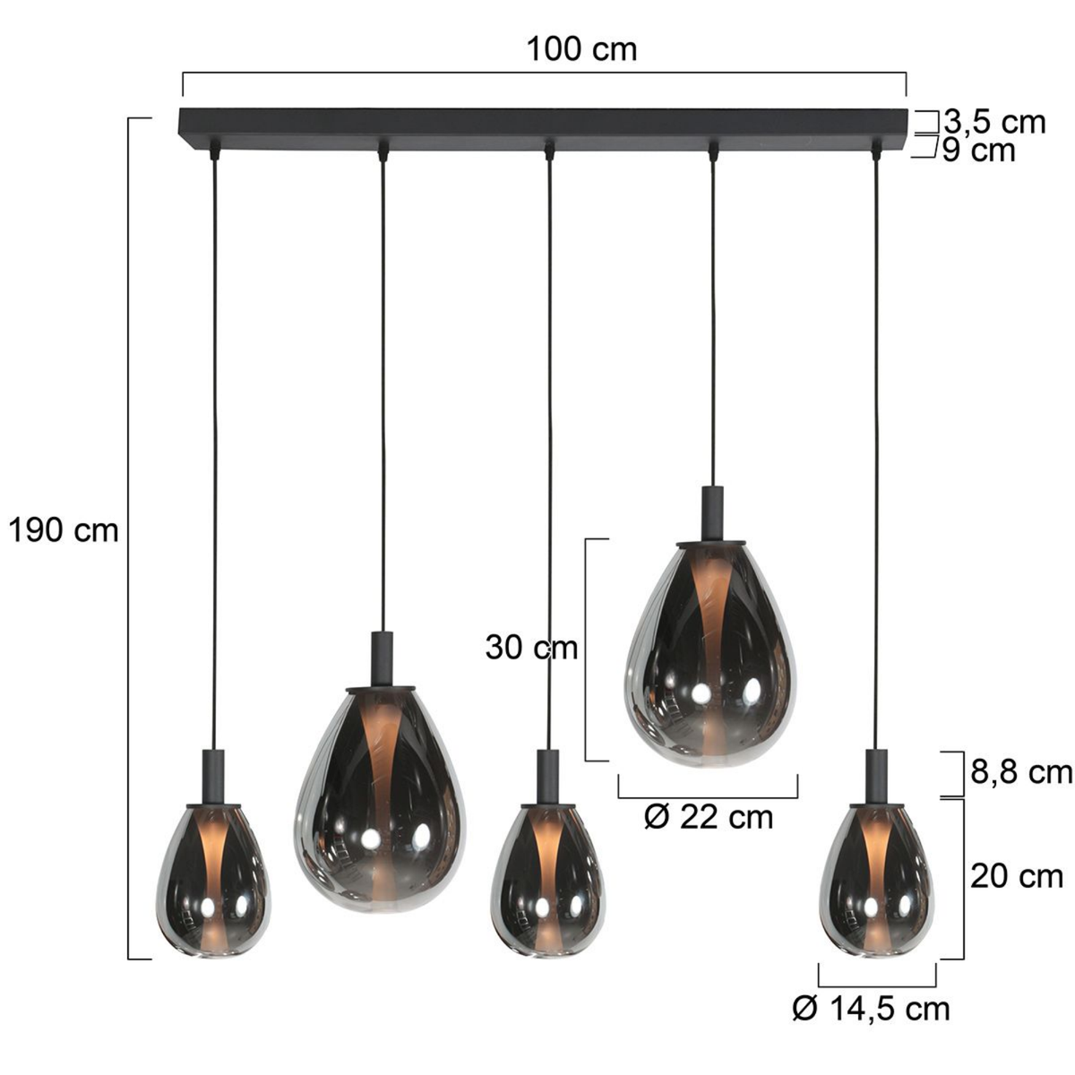 Steinhauer Glimsy Hanglamp | Zwart Metaal, Smoke Glas, Verstelbaar voor Eettafel Steinhauer
