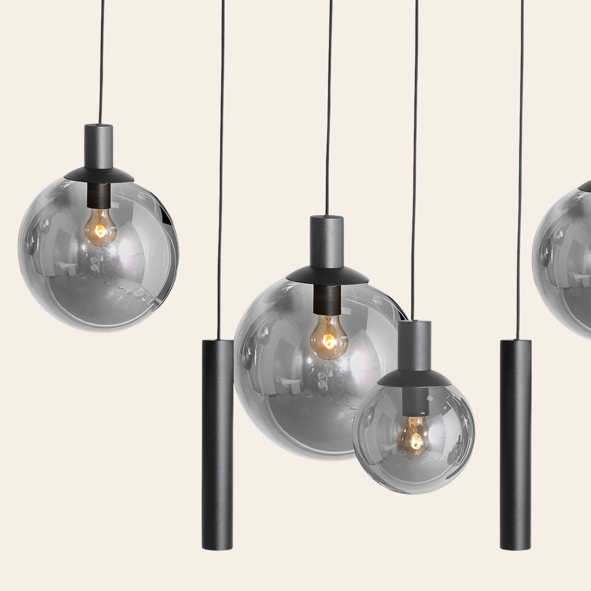 Steinhauer Bollique Hanglamp Zwart | 9-Lichts Smoke Glas, Verstelbaar voor Eettafel Steinhauer
