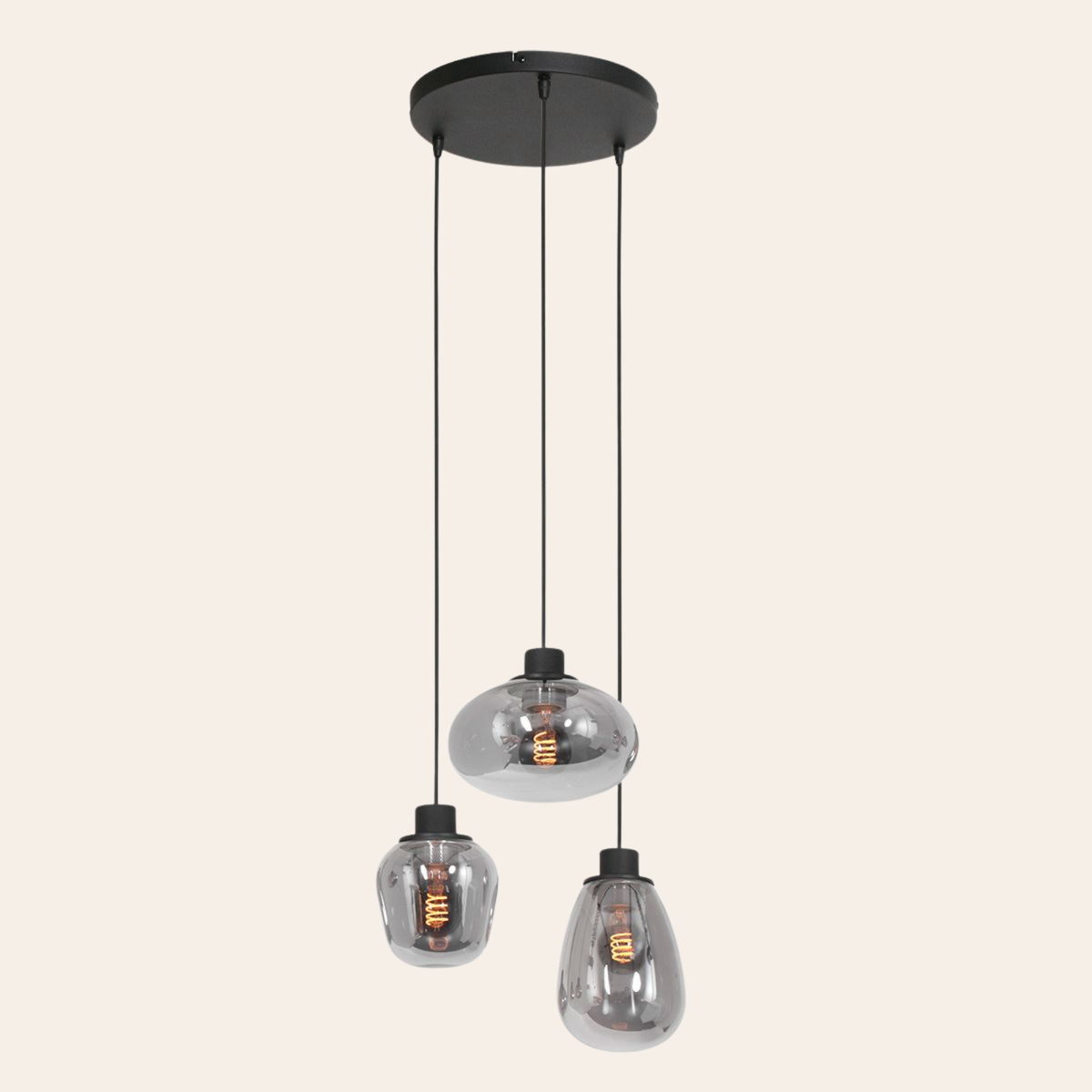 Steinhauer Reflexion Hanglamp | Zwart Staal, 3 Lichtpunten, Verstelbaar Smoke Glas Steinhauer