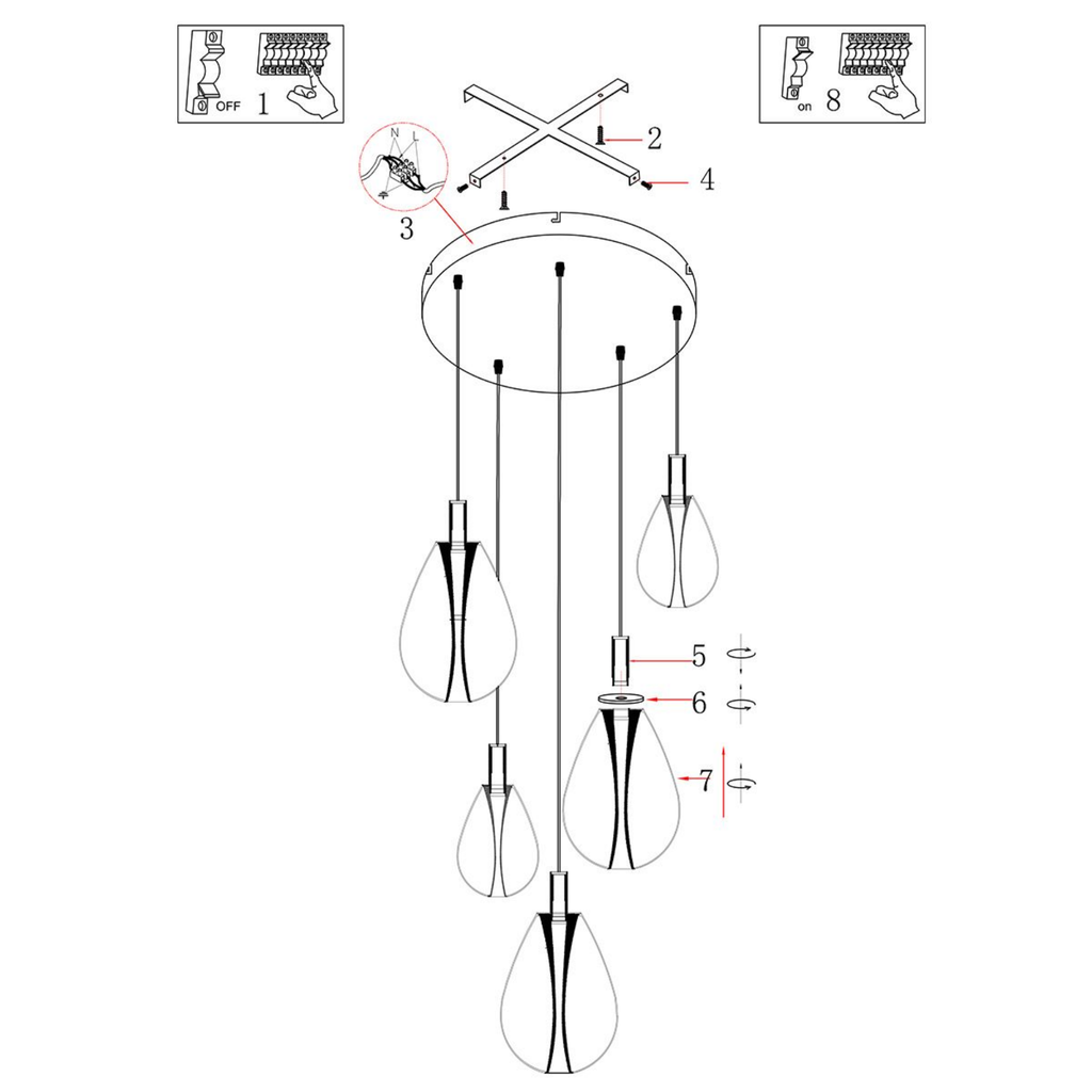 Steinhauer Glimsy Hanglamp Zwart | 5-Lichts, Verstelbaar, Smoke Glas, Perfect voor Eettafel Steinhauer