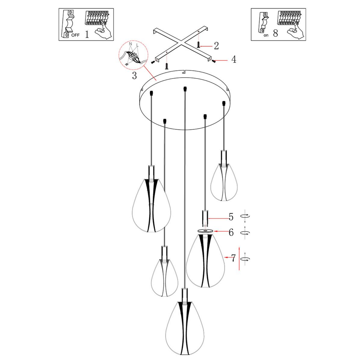 Steinhauer Glimsy Hanglamp Zwart | 5-Lichts, Verstelbaar, Smoke Glas, Perfect voor Eettafel Steinhauer