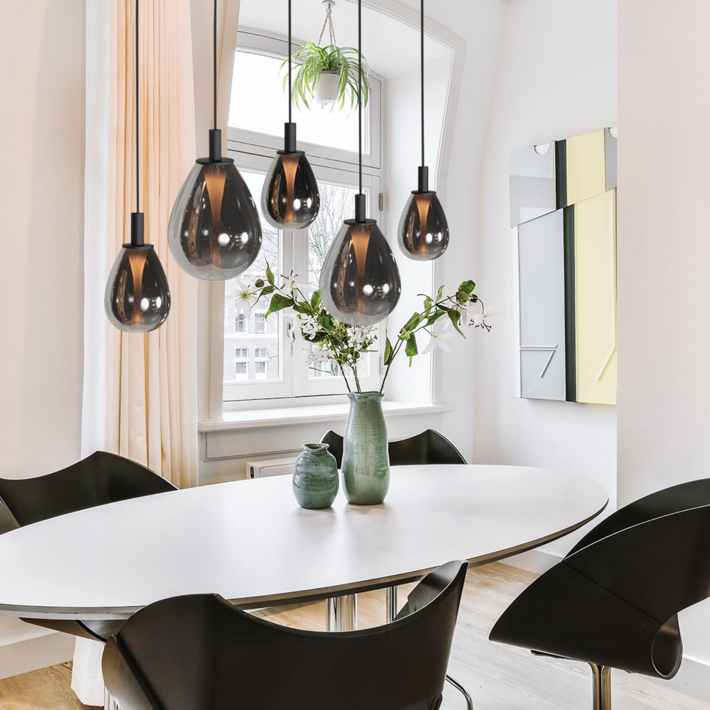 Steinhauer Glimsy Hanglamp | Zwart Metaal, Smoke Glas, Verstelbaar voor Eettafel Steinhauer