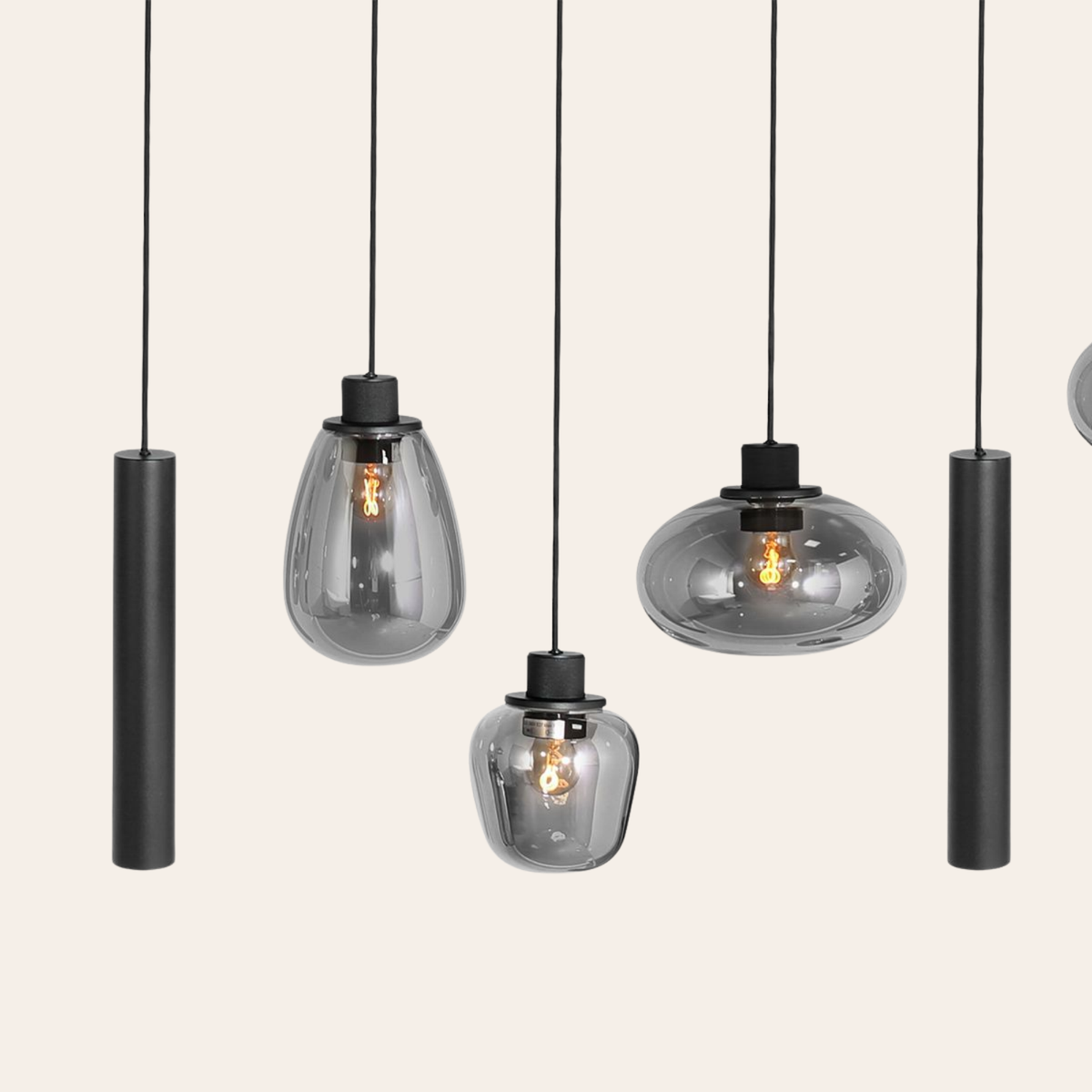 Steinhauer Reflexion Hanglamp 9-lichts | Zwart Metaal, Smoke Glas, Dimbaar Steinhauer
