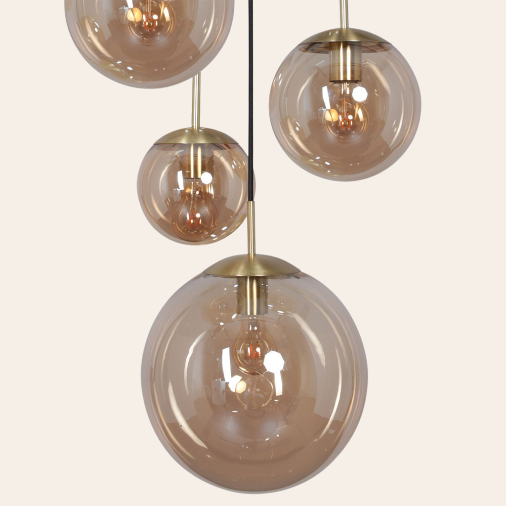 Steinhauer Bollique Hanglamp | Messing, 5-lichts met Amber Glas