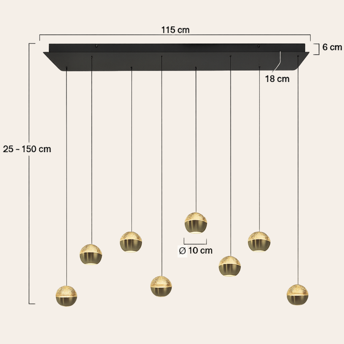 Steinhauer Belluno Hanglamp Messing | 8-Lichts Smoke Glas, Verstelbare Kabels voor Eettafel Steinhauer