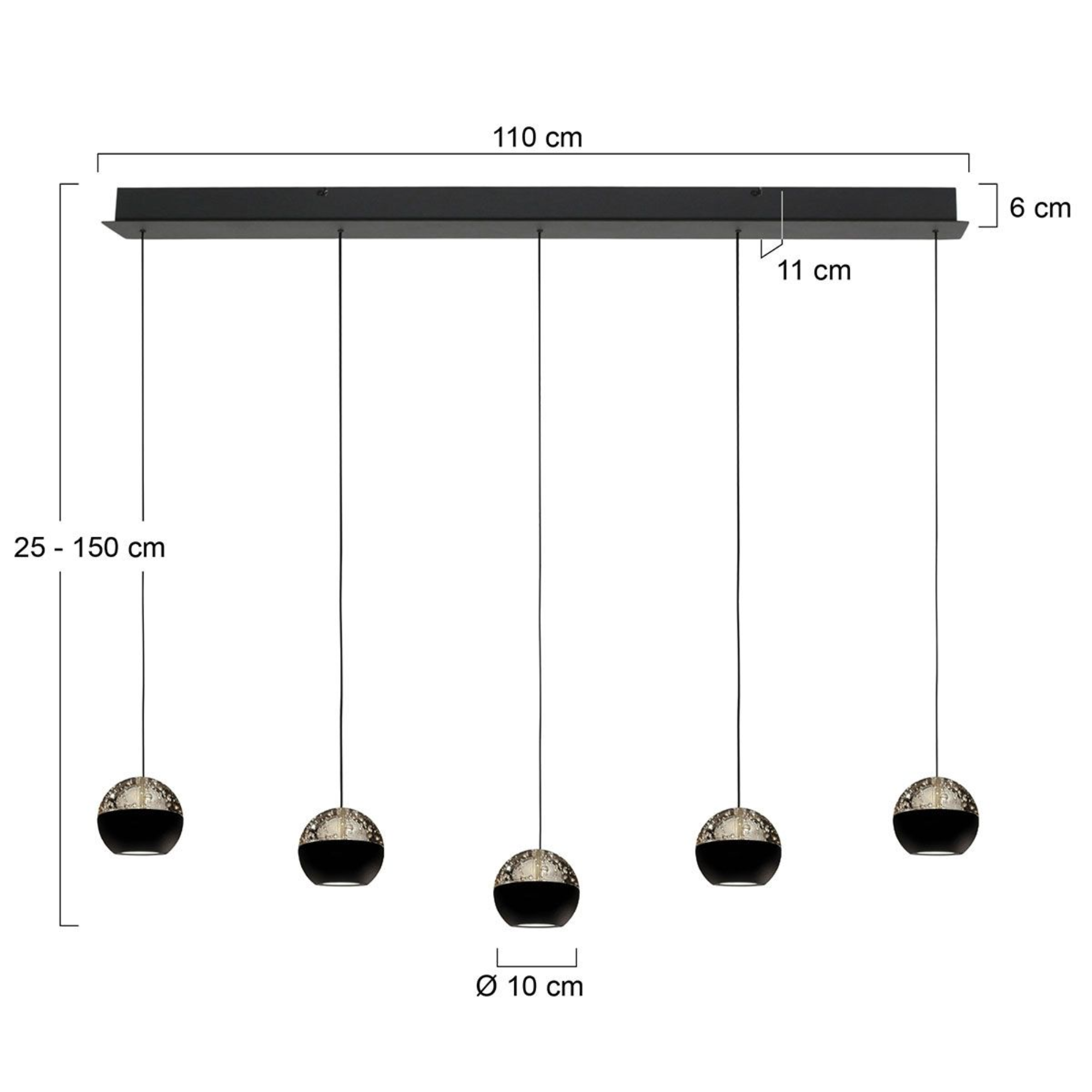Steinhauer Belluno Hanglamp Zwart | 5-Lichts, Smoke Glas, Verstelbare Kabel, Eettafel Lamp