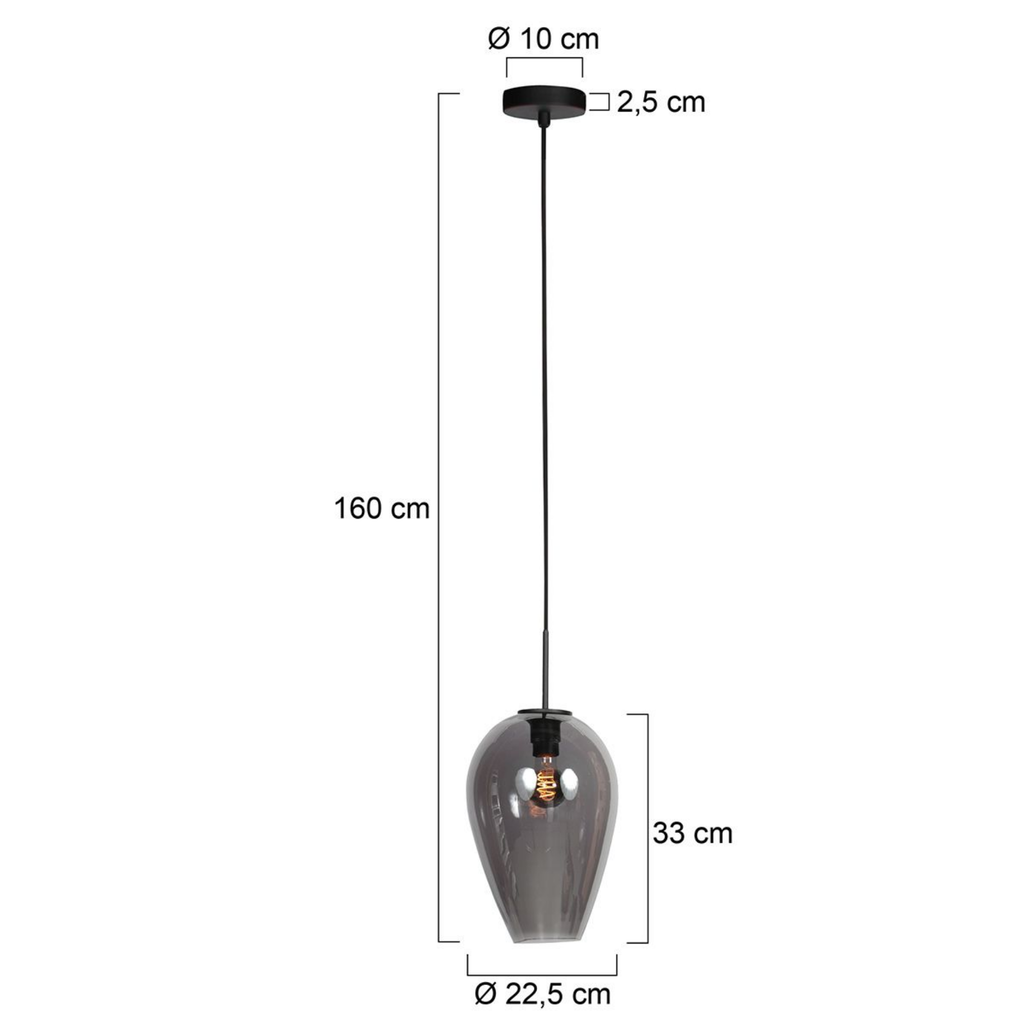 Steinhauer Drovia Hanglamp Eettafel | Smoke Glas, In Hoogte Verstelbaar, Industrieel Design Steinhauer
