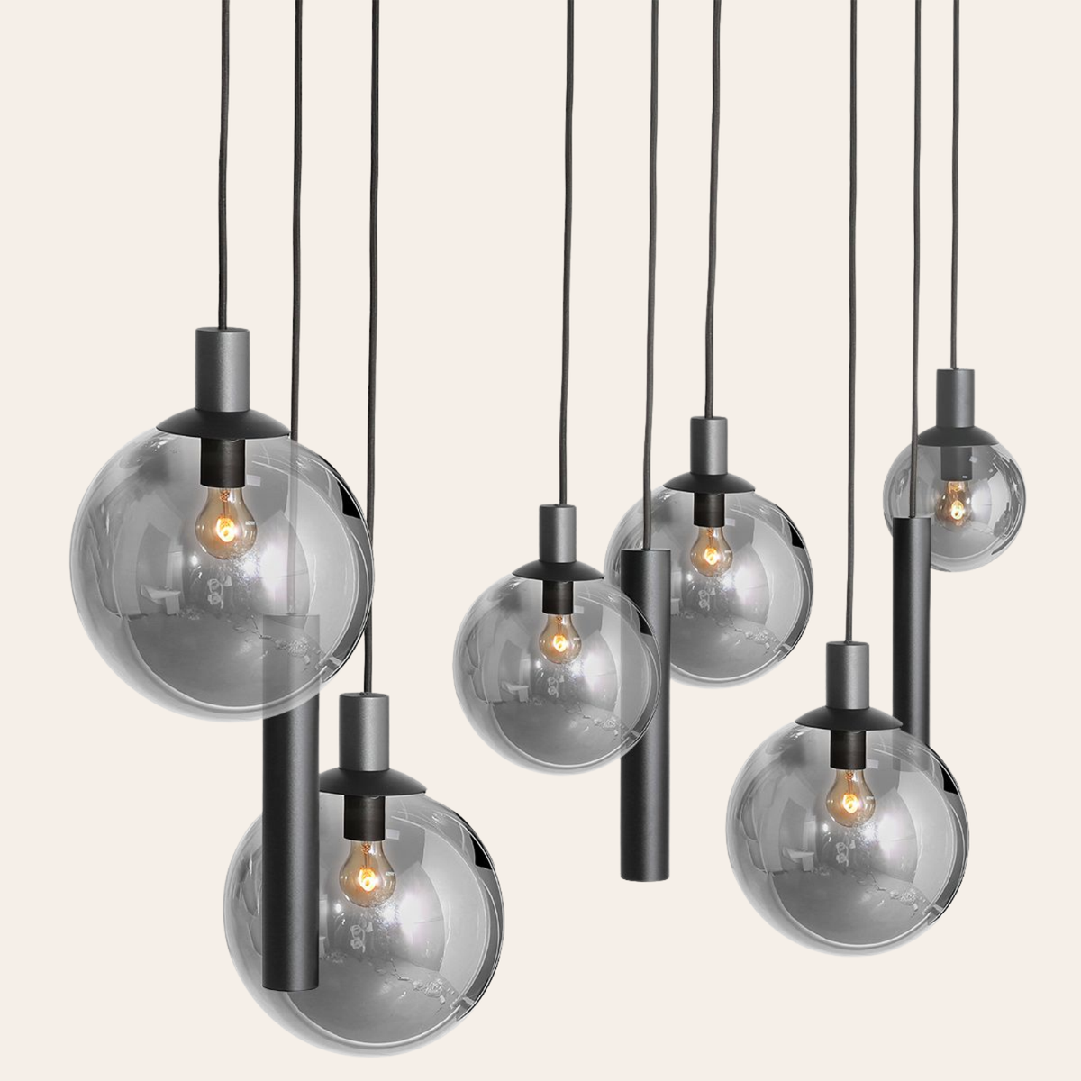Steinhauer Bollique Hanglamp Zwart | 9-Lichts Smoke Glas, Verstelbaar voor Eettafel Steinhauer