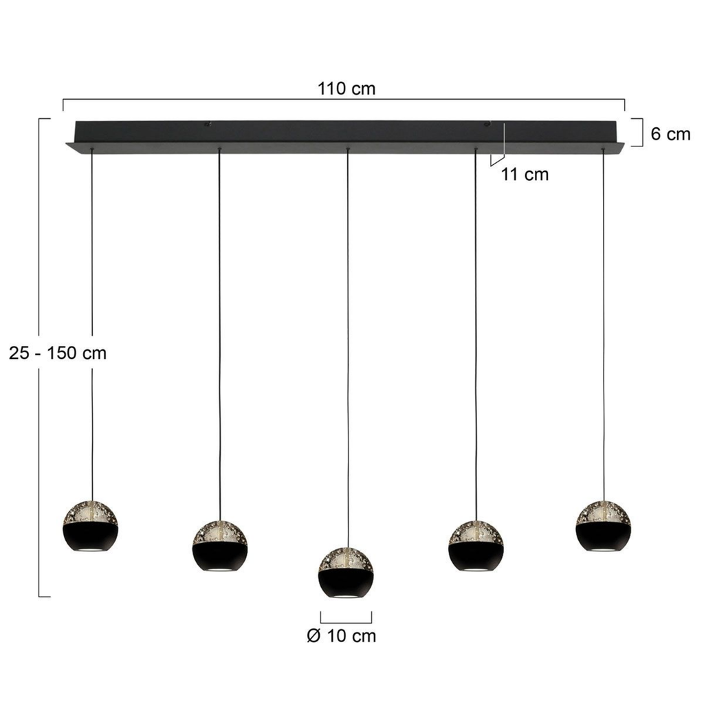 Steinhauer Belluno Hanglamp Zwart | 5-Lichts, Smoke Glas, Verstelbare Kabel, Eettafel Lamp Steinhauer