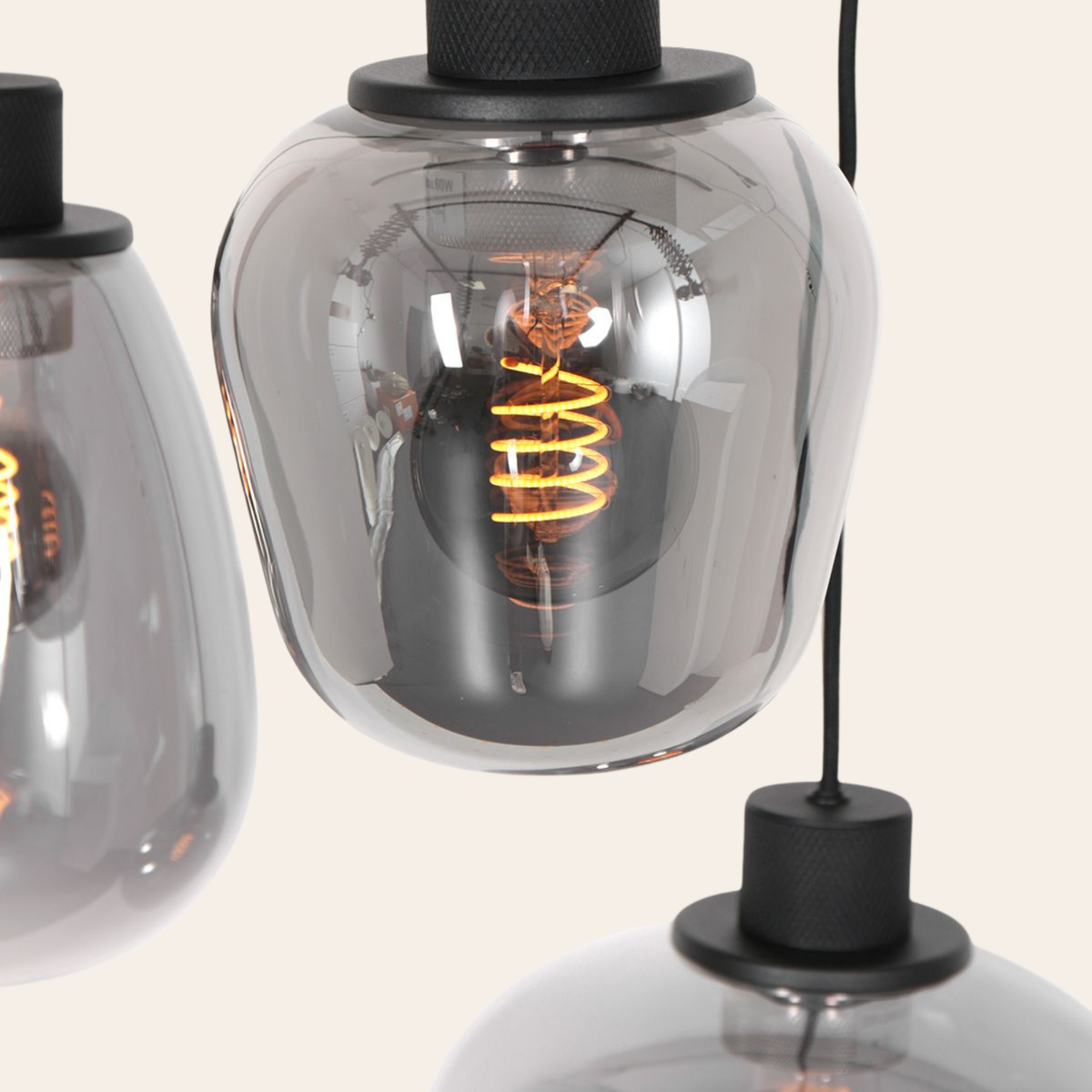 Steinhauer Reflexion Hanglamp | Zwart Staal, 3 Lichtpunten, Verstelbaar Smoke Glas Steinhauer
