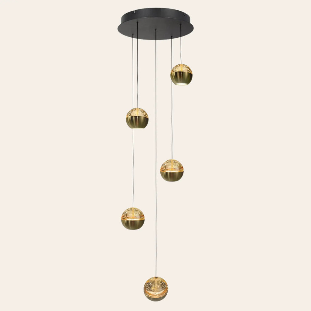 Steinhauer Belluno Hanglamp | Messing, Vijf Lichtpunten, Dim-to-Warm voor Eettafel Steinhauer
