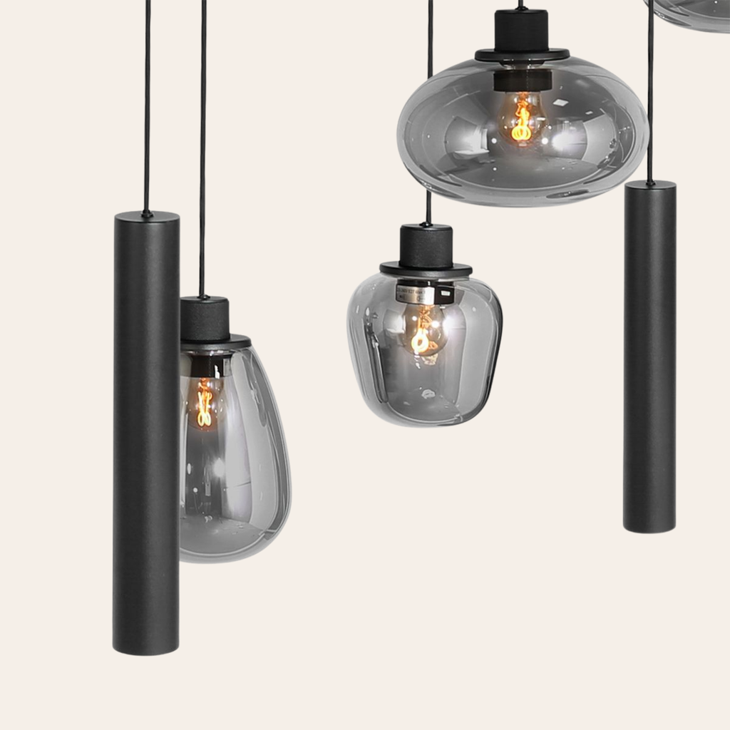 Steinhauer Reflexion Hanglamp 9-lichts | Zwart Metaal, Smoke Glas, Dimbaar Steinhauer