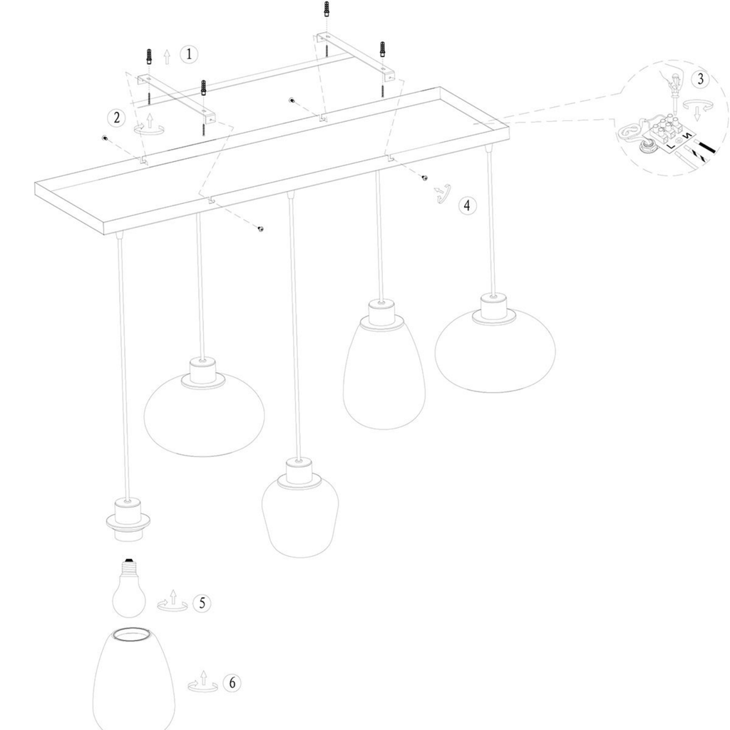 Steinhauer Reflexion Hanglamp | Zwart Staal, 5 Lichtpunten, Smoke Glas Steinhauer