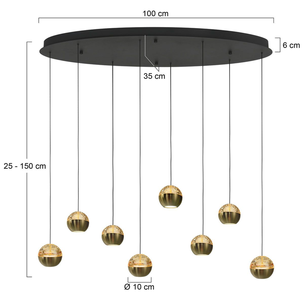 Steinhauer Belluno Hanglamp | Zwart Messing, Ovaal, 8-Lichts LED, In Hoogte Verstelbaar voor Eettafel