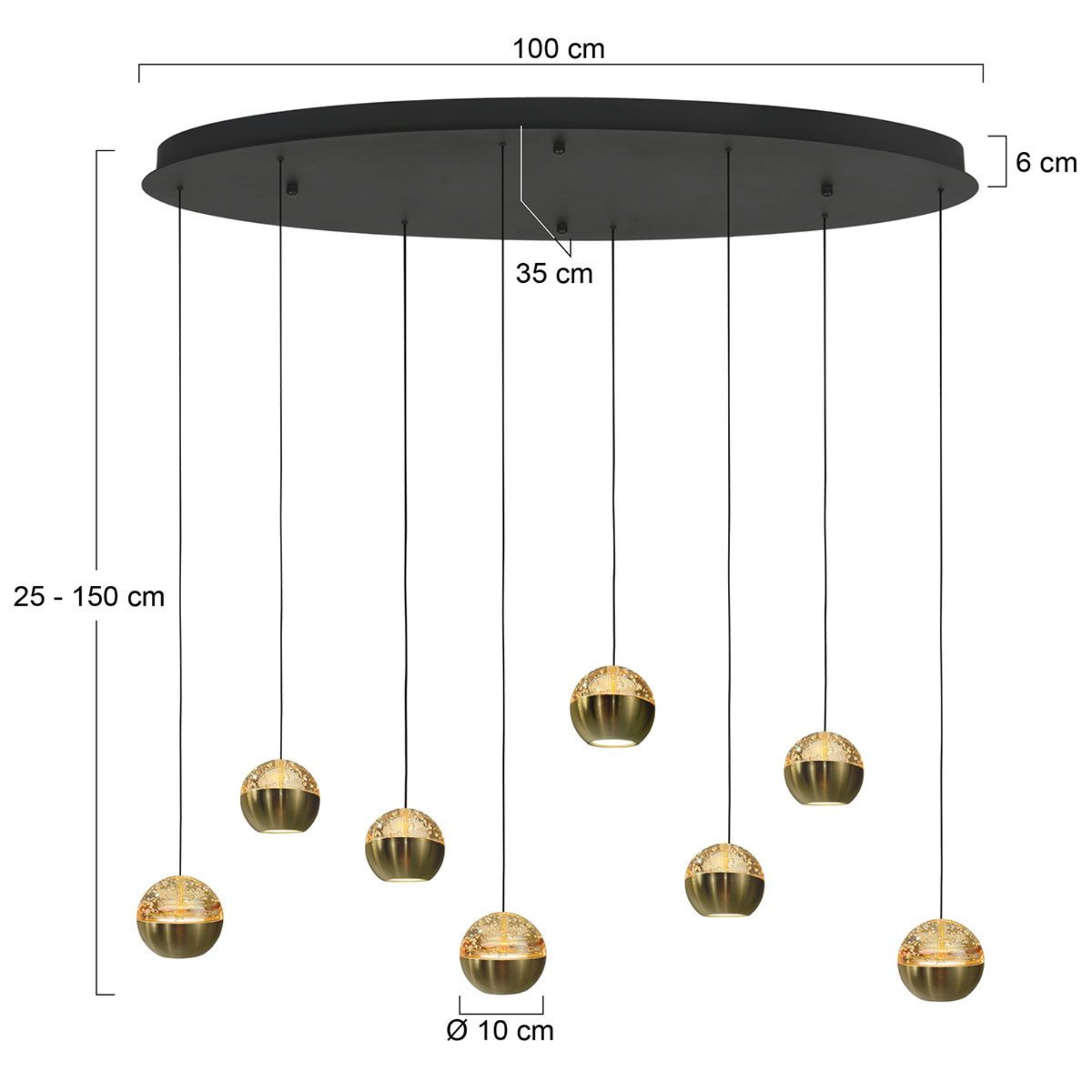 Steinhauer Belluno Hanglamp | Zwart Messing, Ovaal, 8-Lichts LED, In Hoogte Verstelbaar voor Eettafel