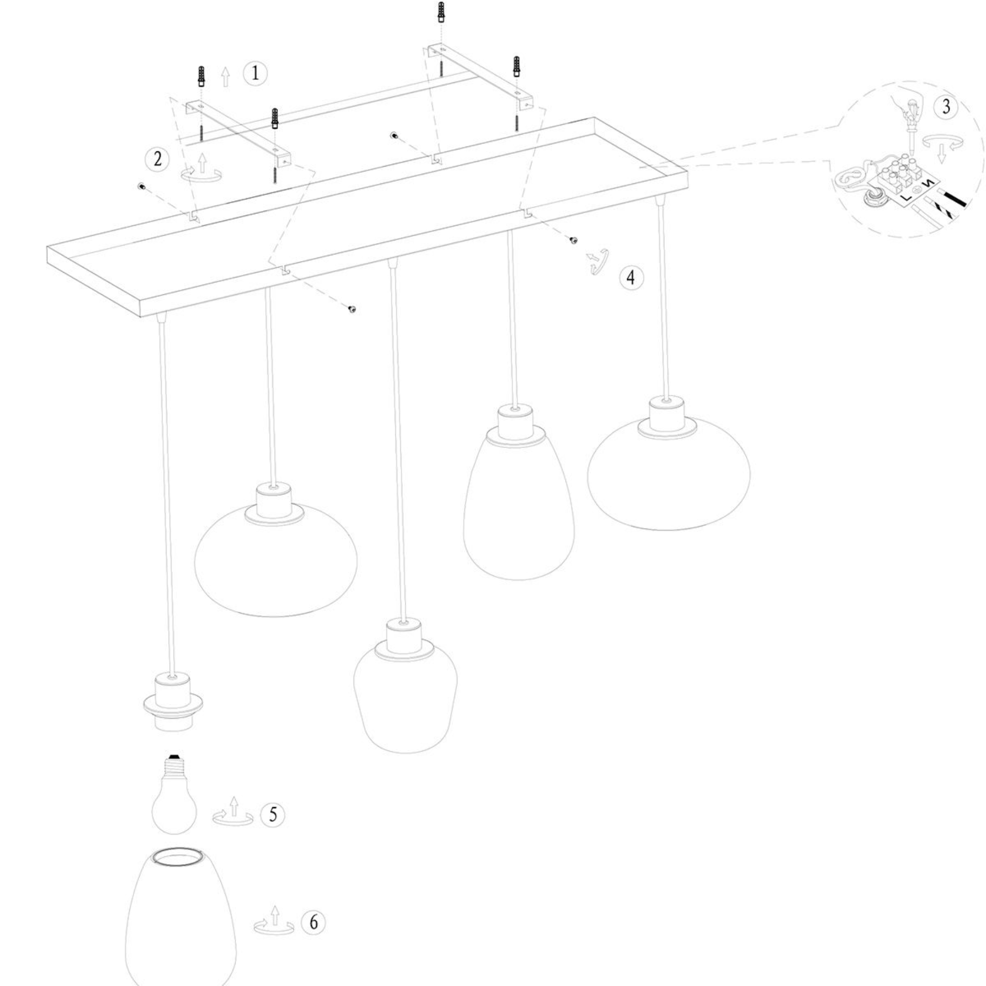 Steinhauer Reflexion Hanglamp | Zwart Staal, 5 Lichtpunten, Smoke Glas