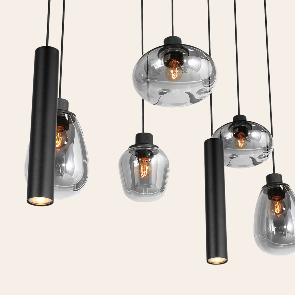 Steinhauer Reflexion Hanglamp 9-lichts | Zwart Metaal, Smoke Glas, Dimbaar Steinhauer