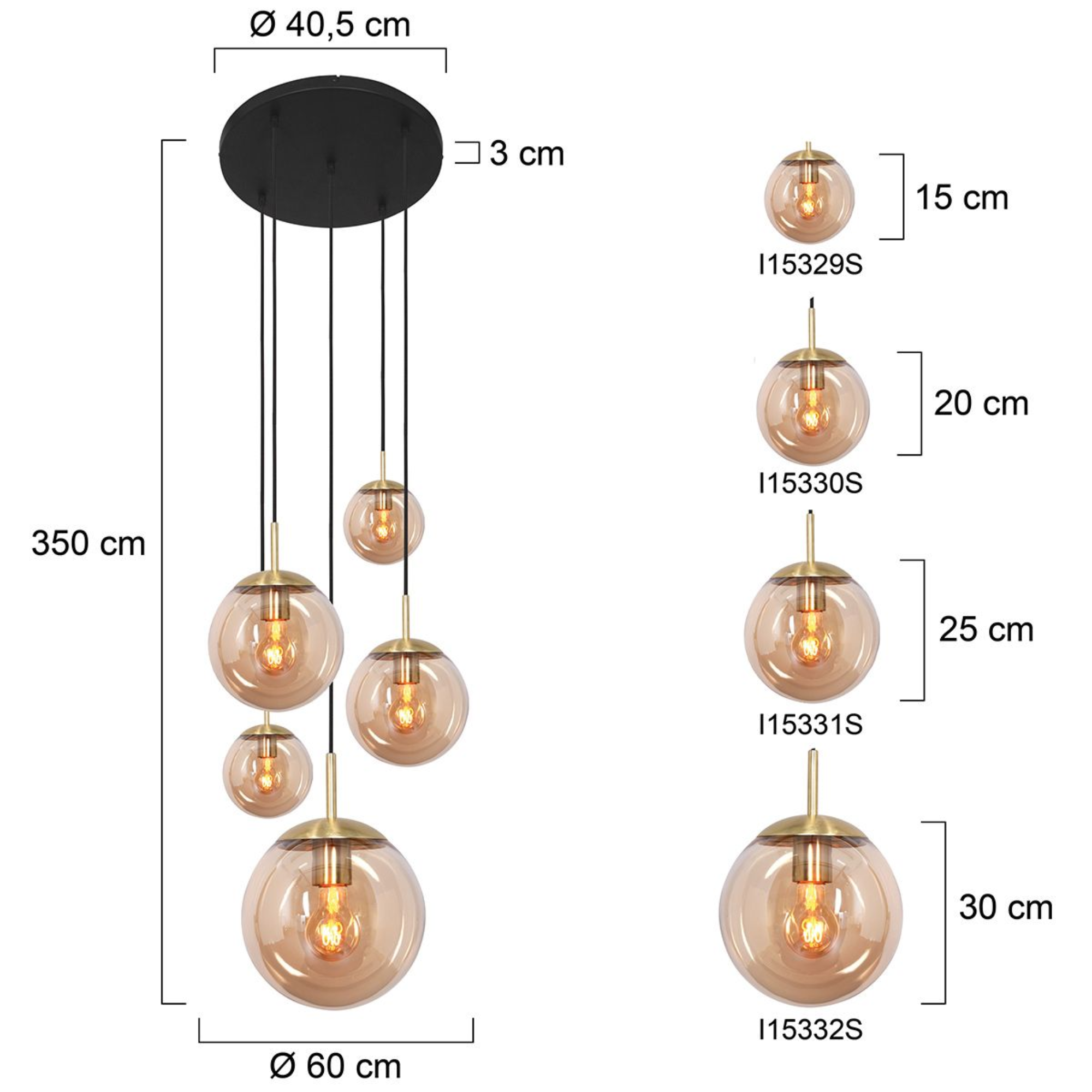 Steinhauer Bollique Hanglamp | Messing, 5-lichts met Amber Glas