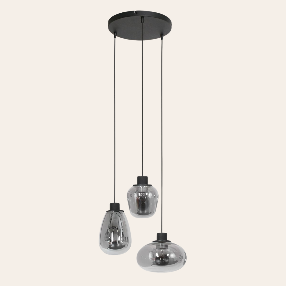 Steinhauer Reflexion Hanglamp | Zwart Staal, 3 Lichtpunten, Verstelbaar Smoke Glas Steinhauer