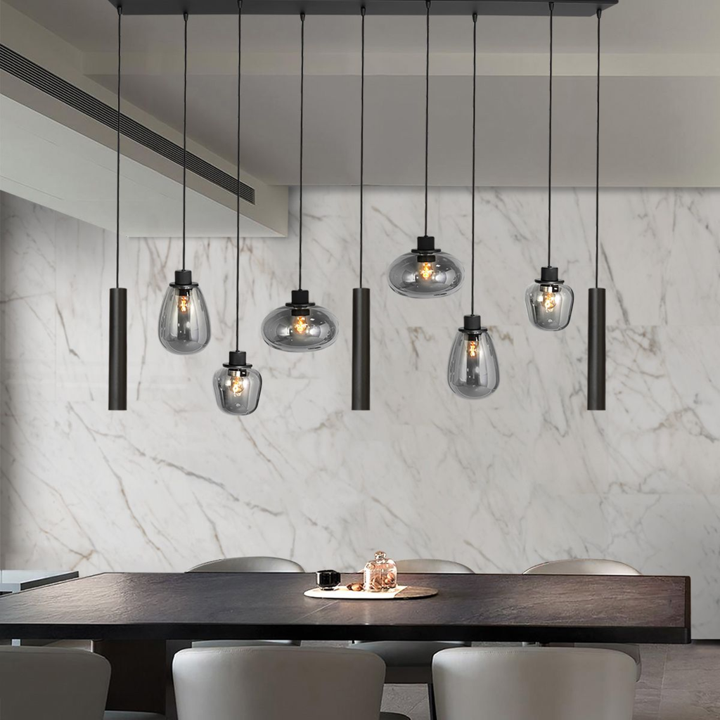 Steinhauer Reflexion Hanglamp 9-lichts | Zwart Metaal, Smoke Glas, Dimbaar