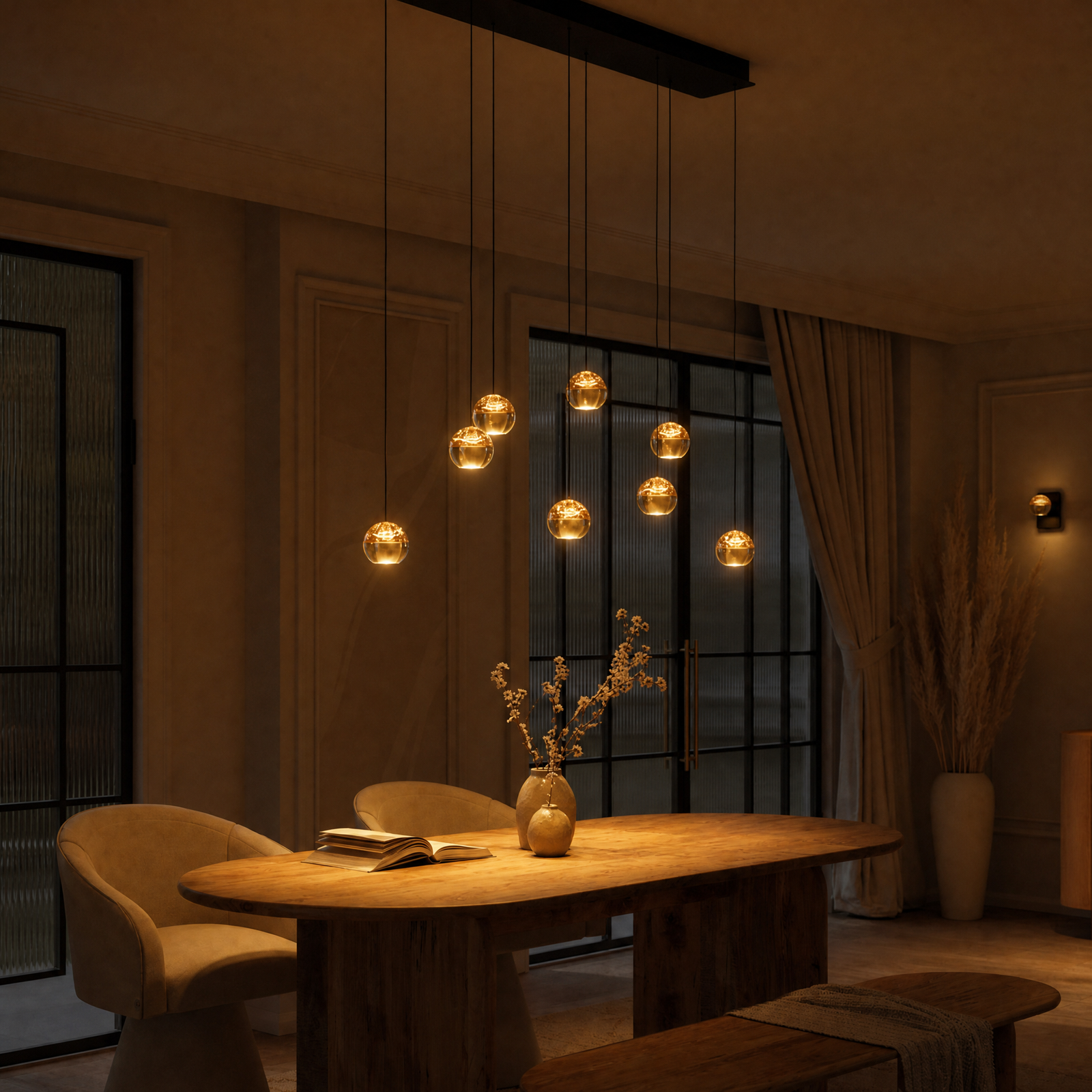 Steinhauer Belluno Hanglamp Messing | 8-Lichts Smoke Glas, Verstelbare Kabels voor Eettafel