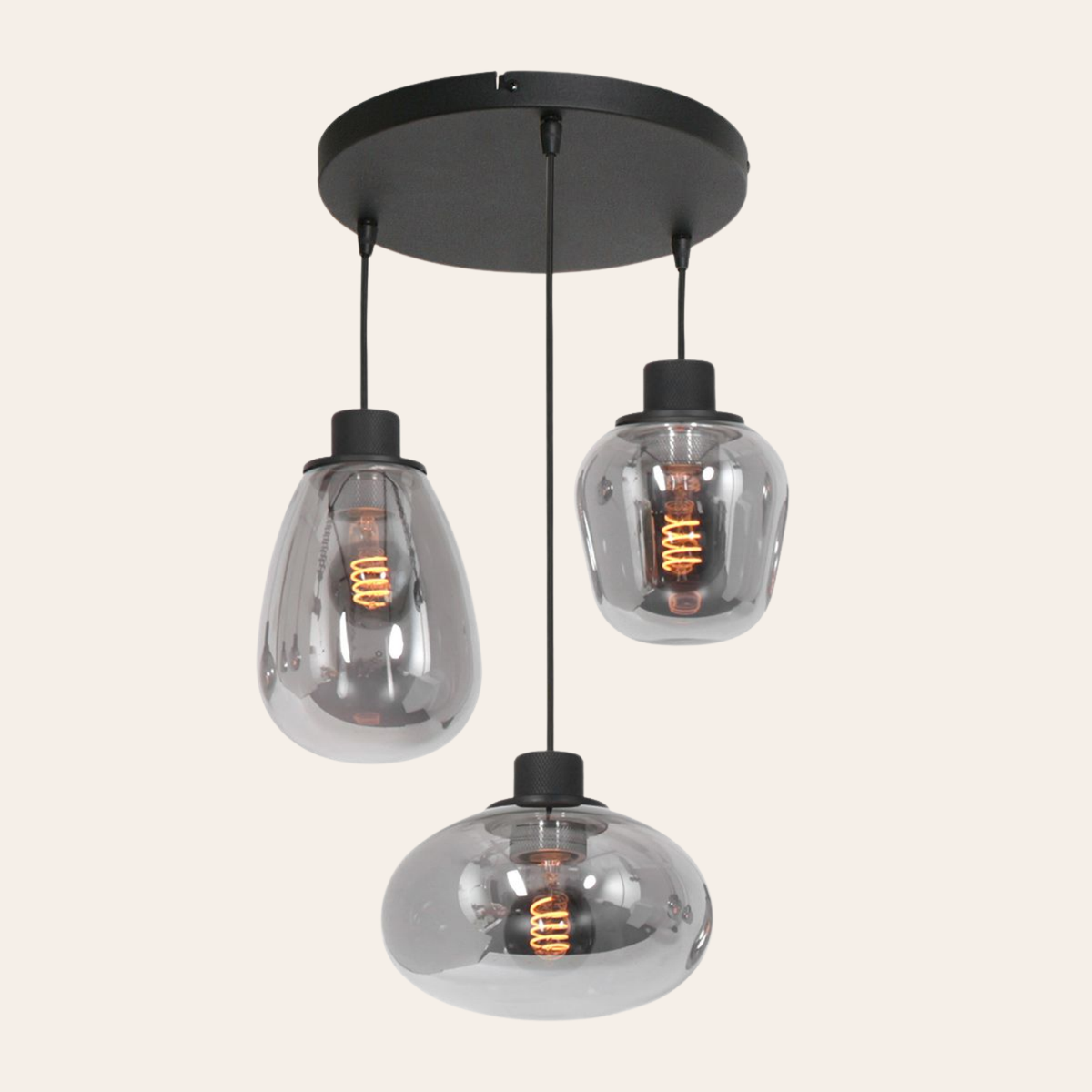 Steinhauer Reflexion Hanglamp | Zwart Staal, 3 Lichtpunten, Verstelbaar Smoke Glas Steinhauer