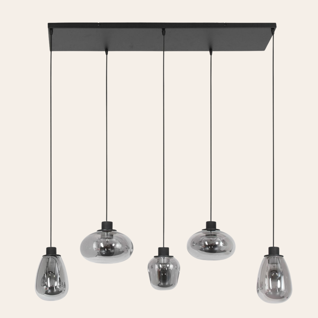 Steinhauer Reflexion Hanglamp | Zwart Staal, 5 Lichtpunten, Smoke Glas Steinhauer