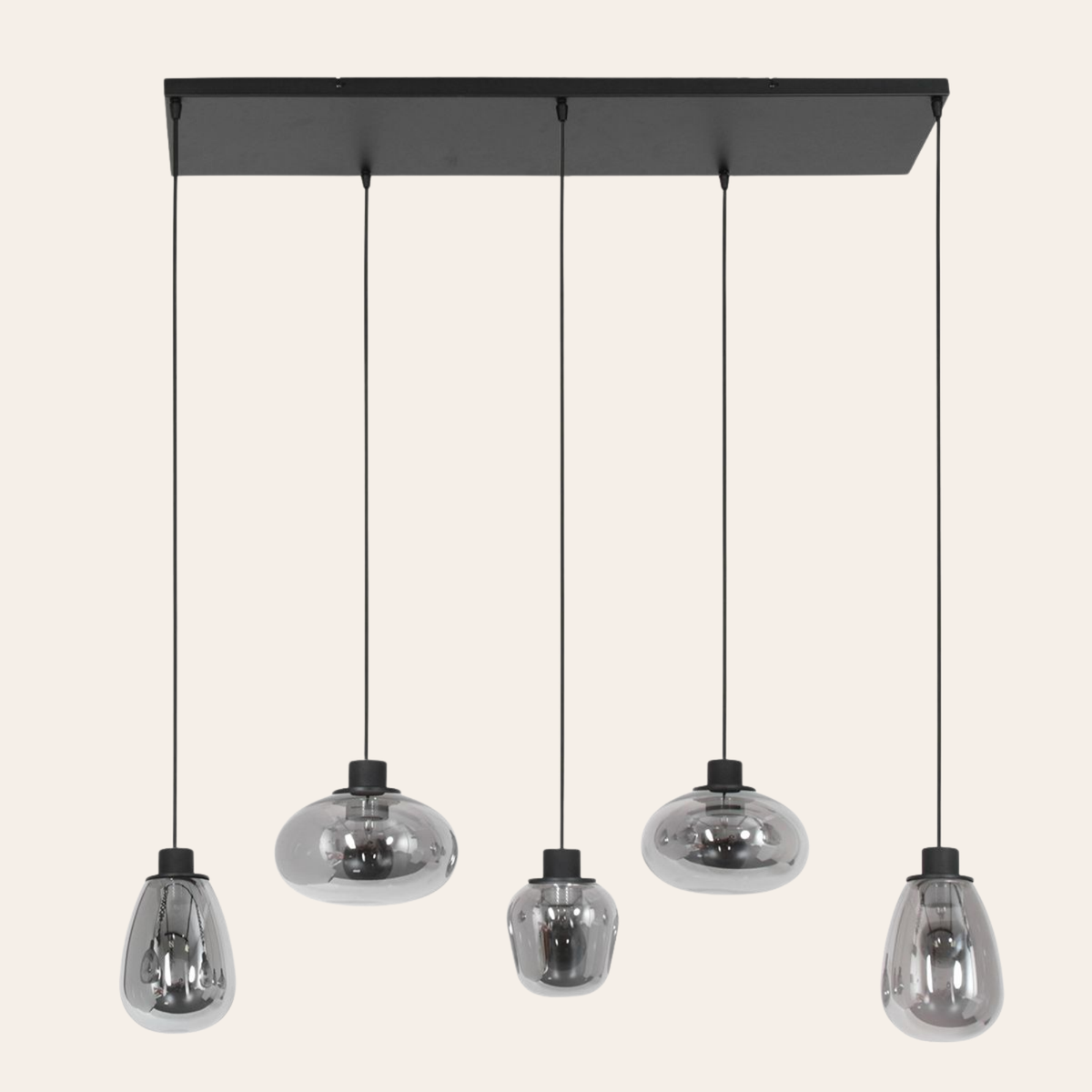 Steinhauer Reflexion Hanglamp | Zwart Staal, 5 Lichtpunten, Smoke Glas Steinhauer