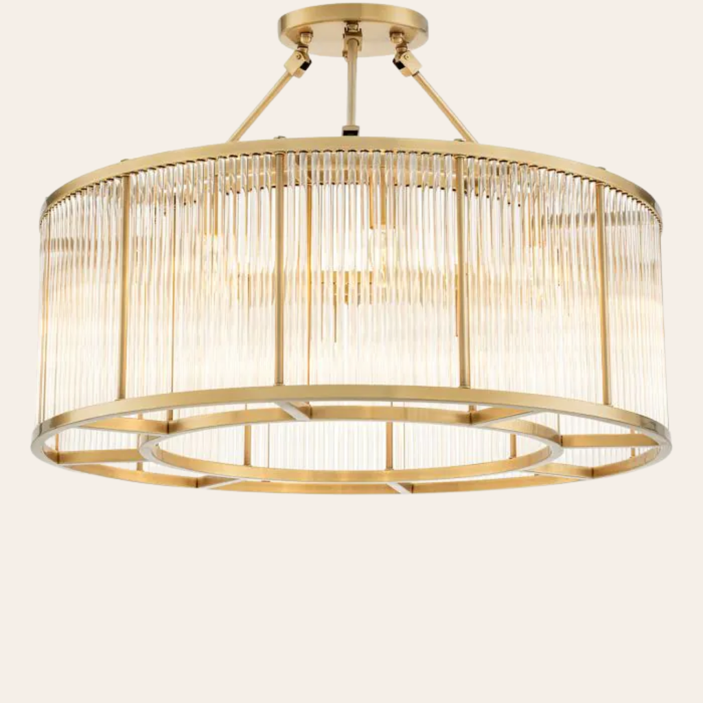 Eichholtz Bernardi L Plafondlamp | Art Deco Glas, Antiek Messing
