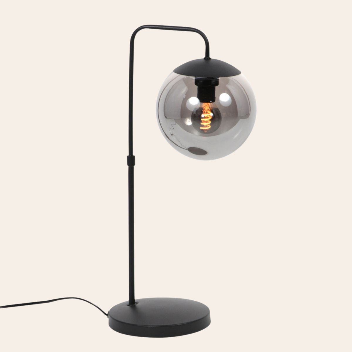 Steinhauer Bollique Tafellamp | Zwart Metaal, Smoke Glas, E14 Fitting Steinhauer