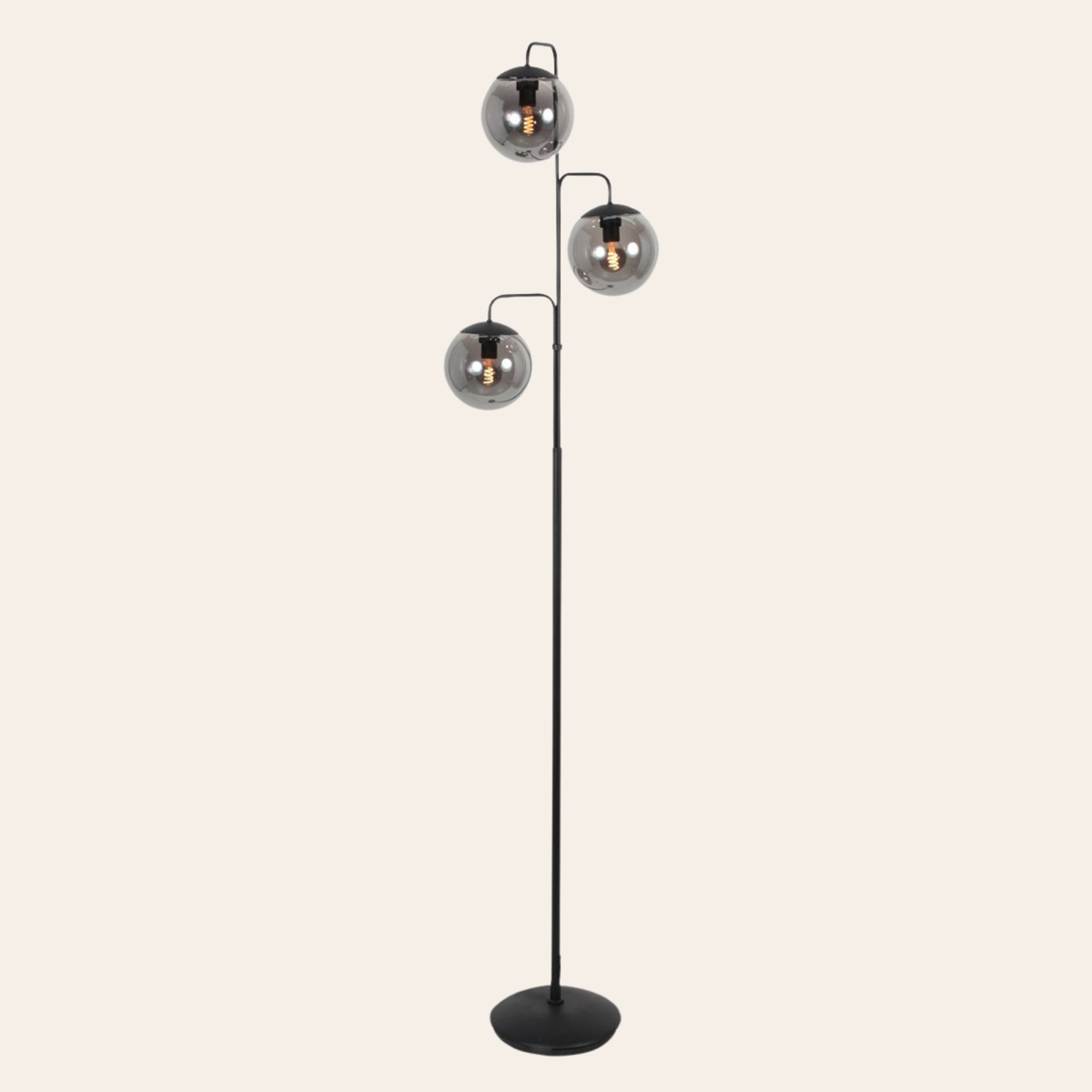 Steinhauer Bollique Vloerlamp | Zwart Metaal, 3-Lichts Smoke Glas voor Woonkamer Steinhauer