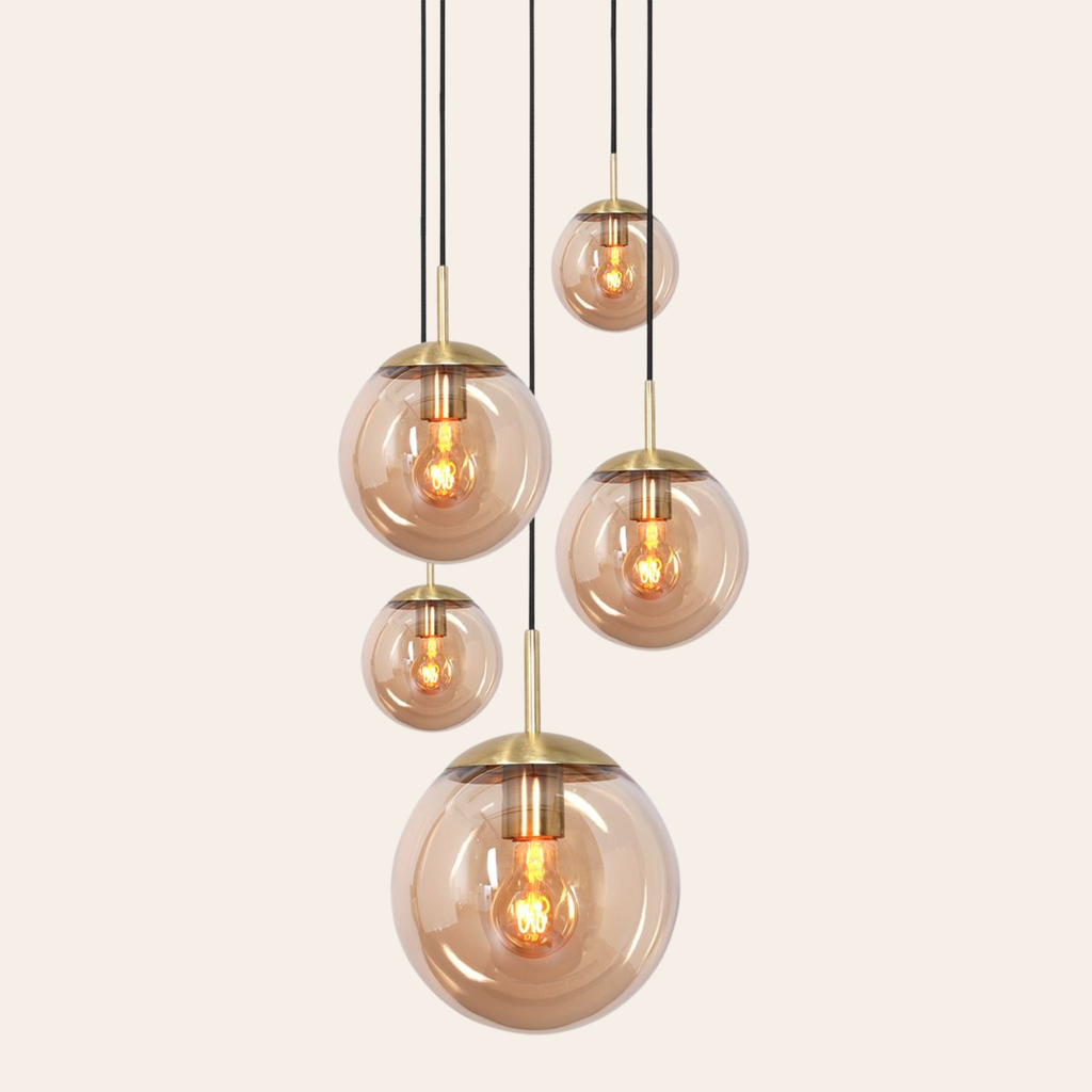 Steinhauer Bollique Hanglamp | Messing, 5-lichts met Amber Glas