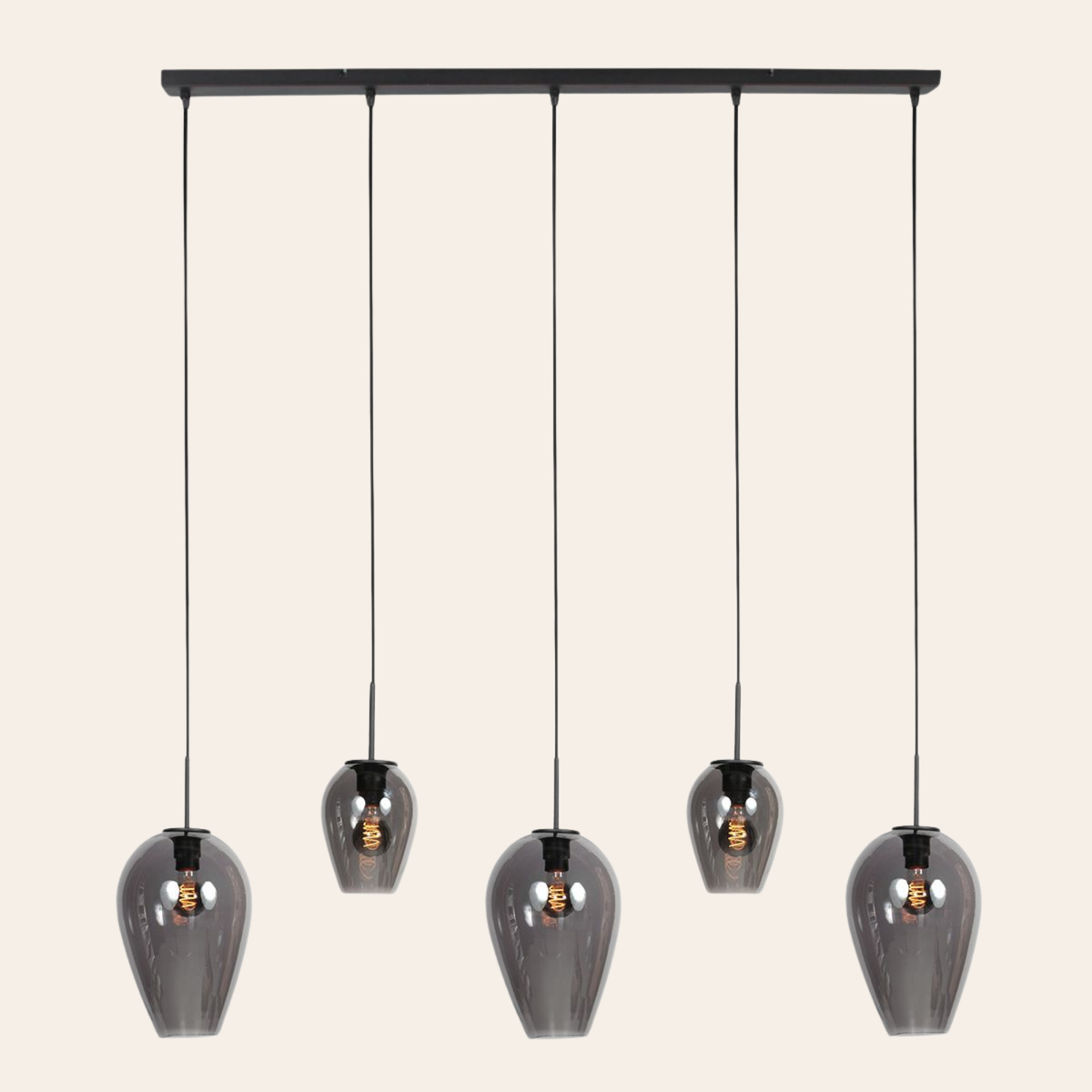 Steinhauer Drovia Hanglamp Zwart | Smoke Glas, Verstelbaar voor Eettafel Steinhauer
