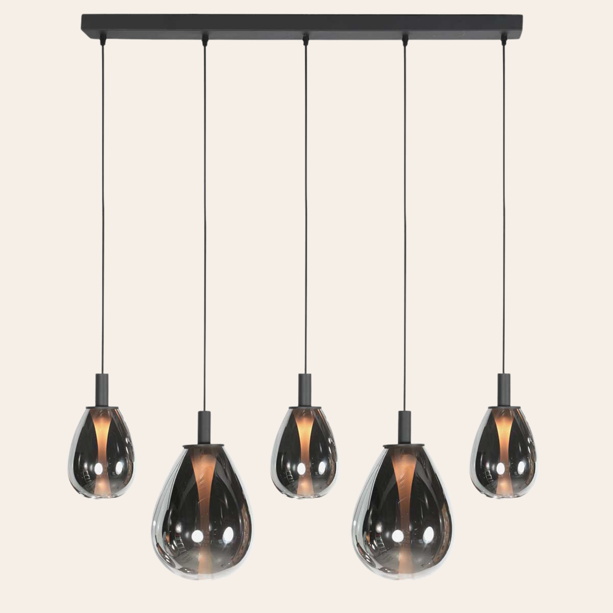Steinhauer Glimsy Hanglamp | Zwart Metaal, Smoke Glas, Verstelbaar voor Eettafel Steinhauer